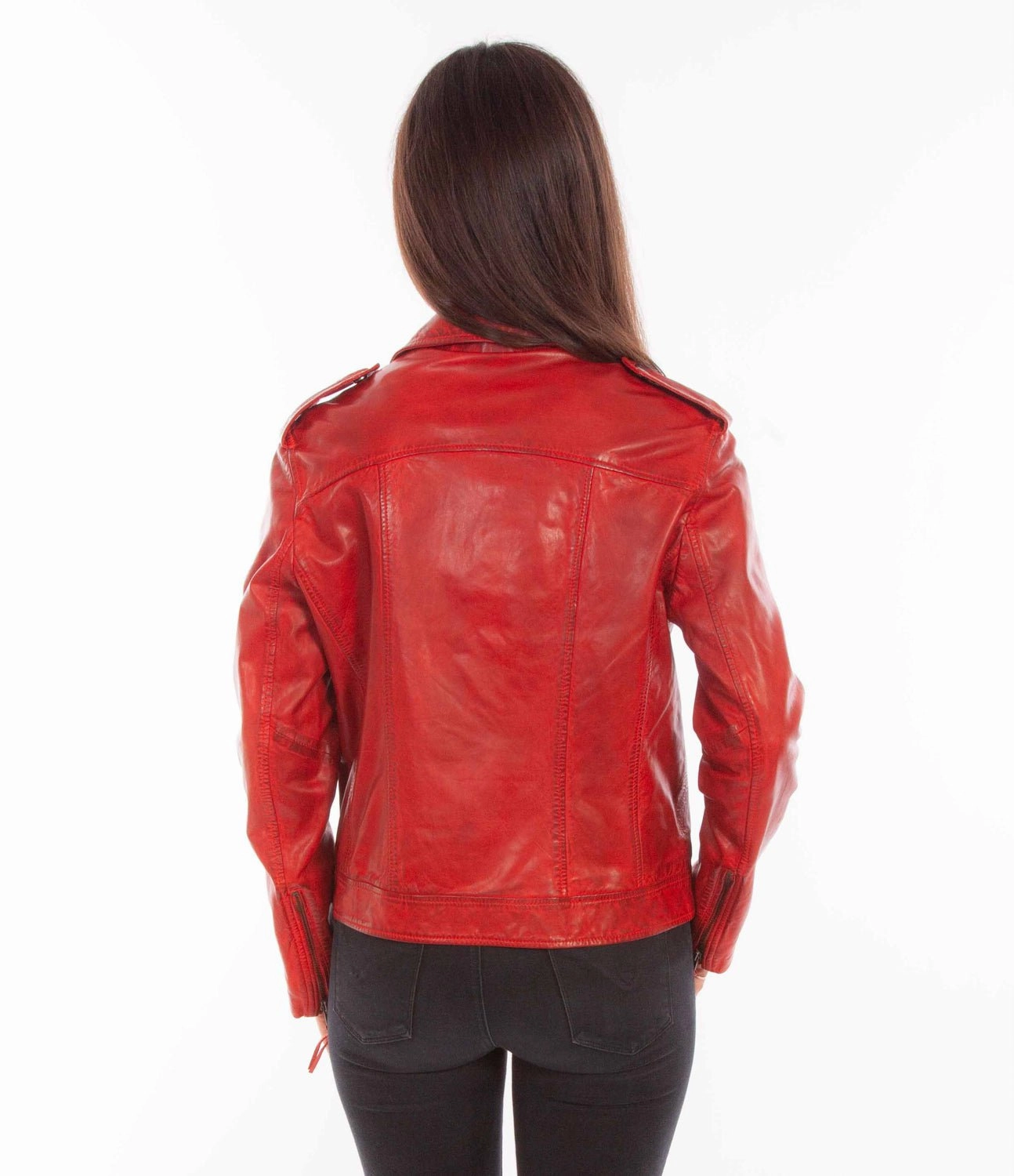 Scully Womens Motorcycle Zip Vintage Red Leather Leather Jacket Winter Layering Piece