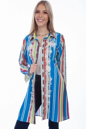 Scully Womens Multi-Color 100% Polyester Striped Duster Cozy Comfort