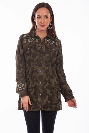 Scully Womens Olive Leather Camouflage Jacket Anti Pilling Fabric DoubleLayered Collar