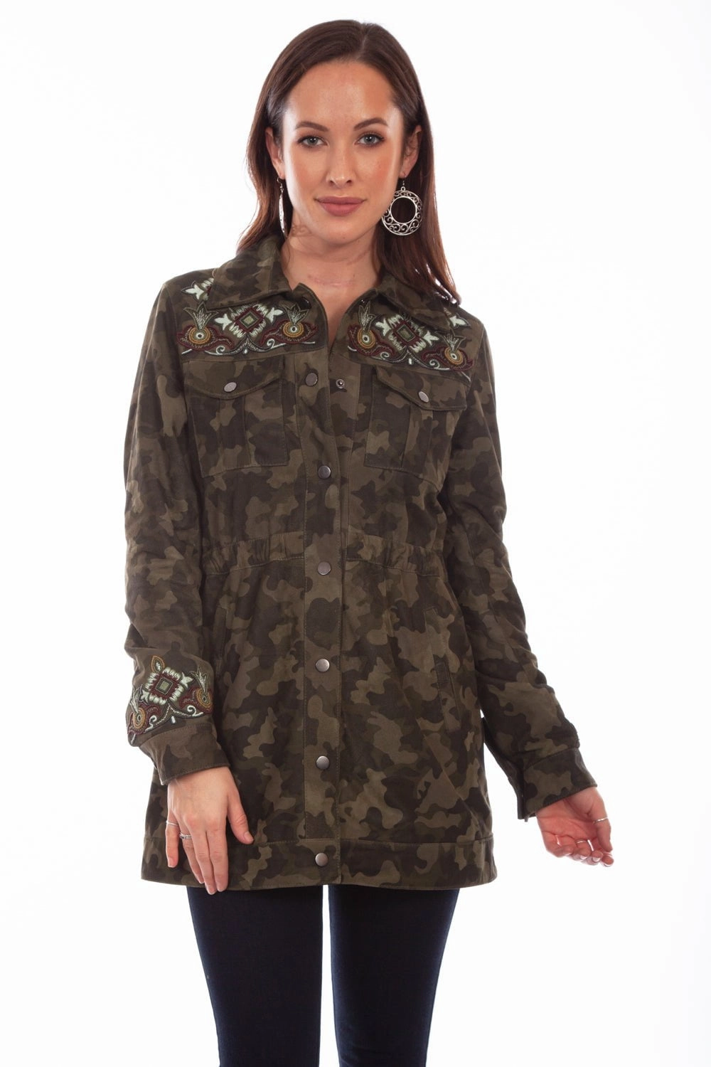 Convertible Features EcoFriendlyInsulation Scully Womens Olive Leather Camouflage Jacket