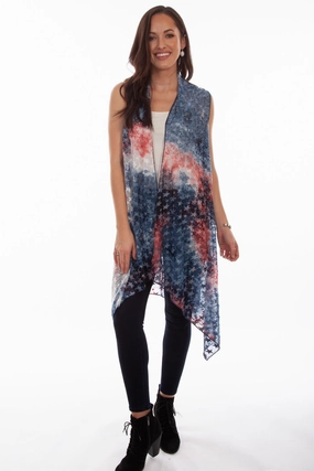 Mid Length Smart Casual Piece Scully Womens Red/White/Blue Polyester Sheer Vest