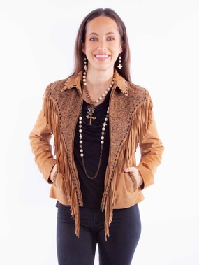 HoodedStyle Scully Womens Rodeo Fringe Tan Leather Leather Jacket