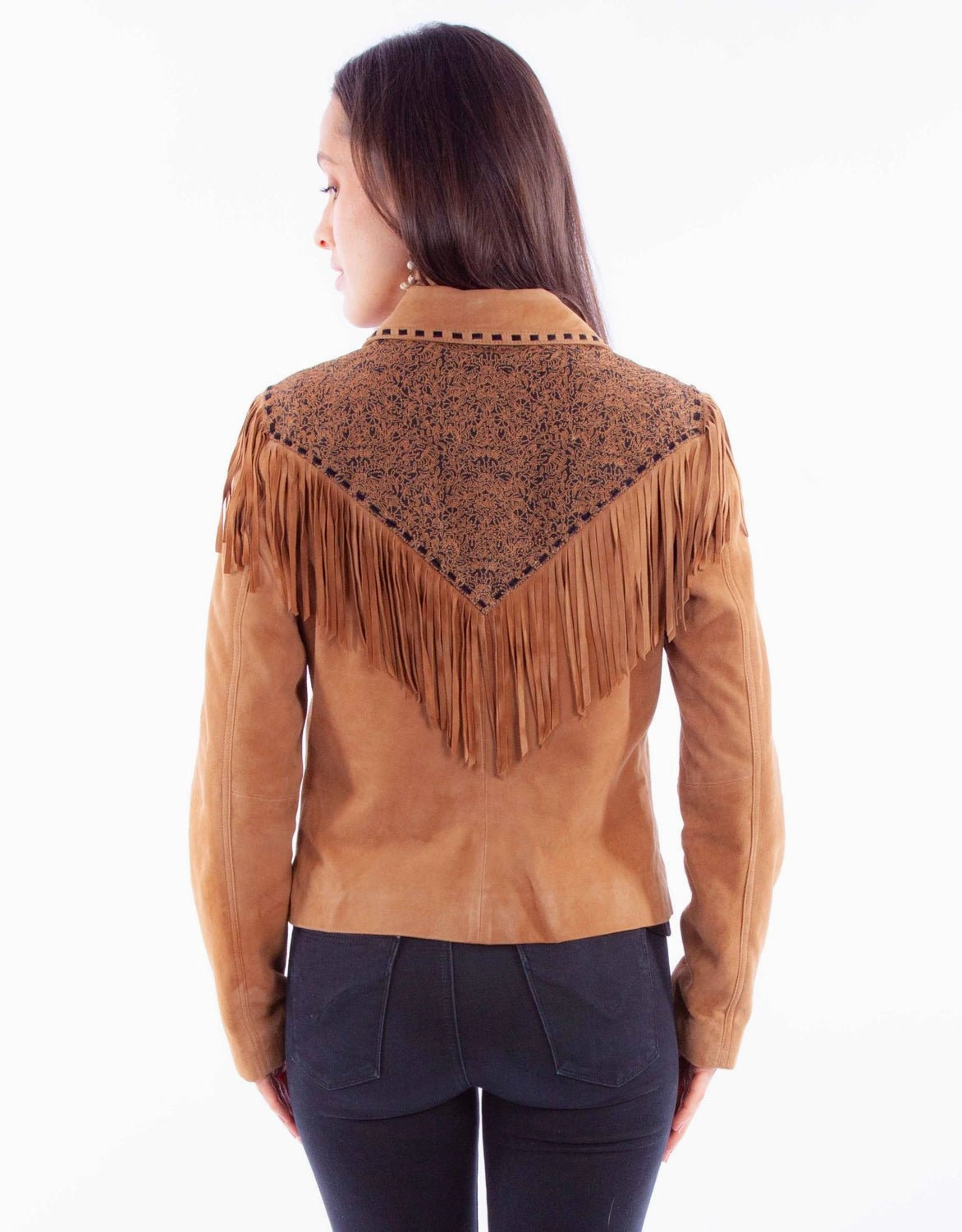 Stretch Comfort Design Scully Womens Rodeo Fringe Tan Leather Leather Jacket