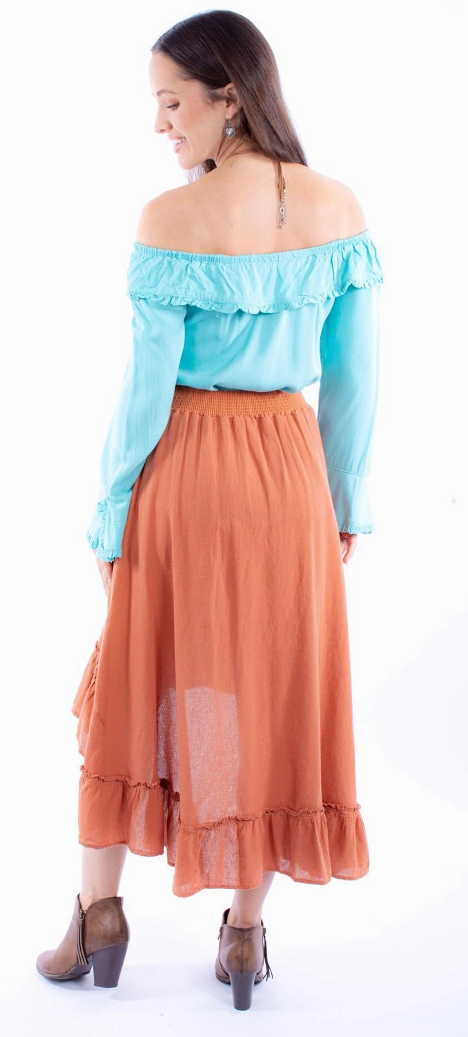 Easy Care Scully Womens Ruffle Hi Lo Ginger 100% Cotton Skirt