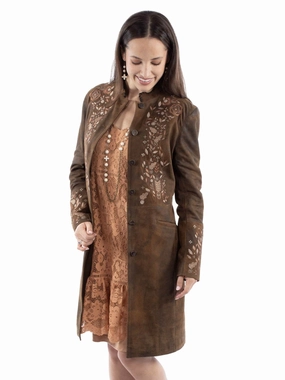 Snag Free Surface Everyday apparel Scully Womens Sleek Knee High Brown Leather Leather Jacket