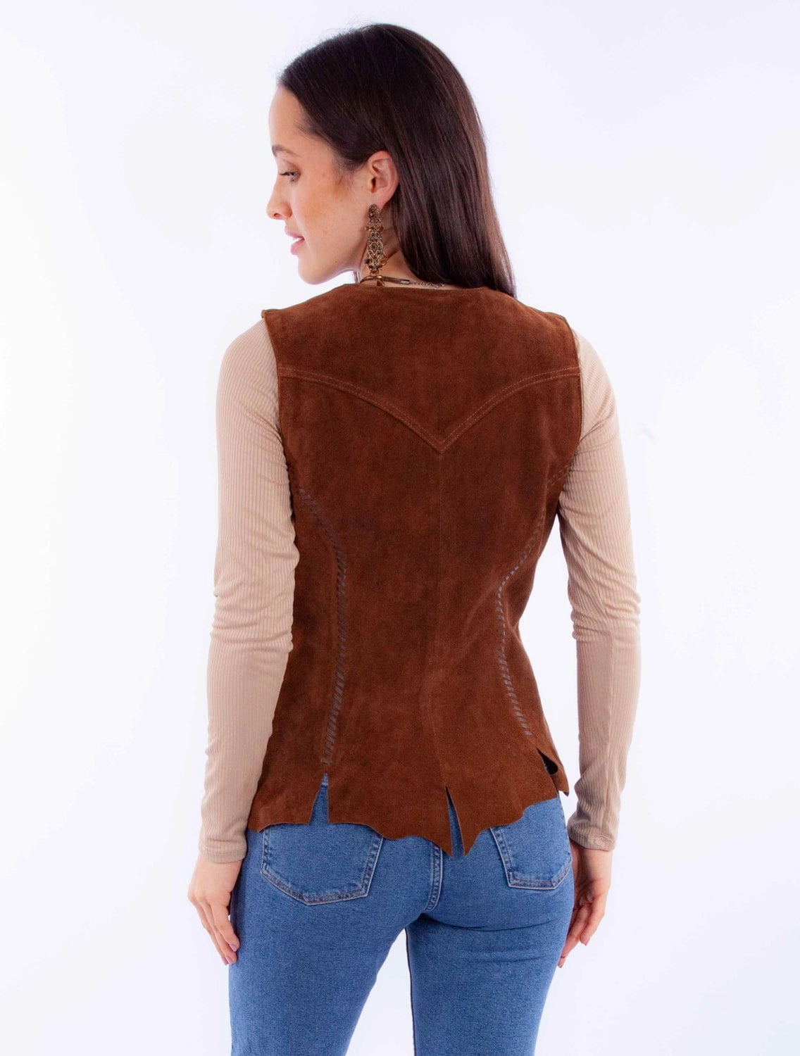 Scully Womens Snap Front Cafe Brown Leather Leather Vest Thermal Lined
