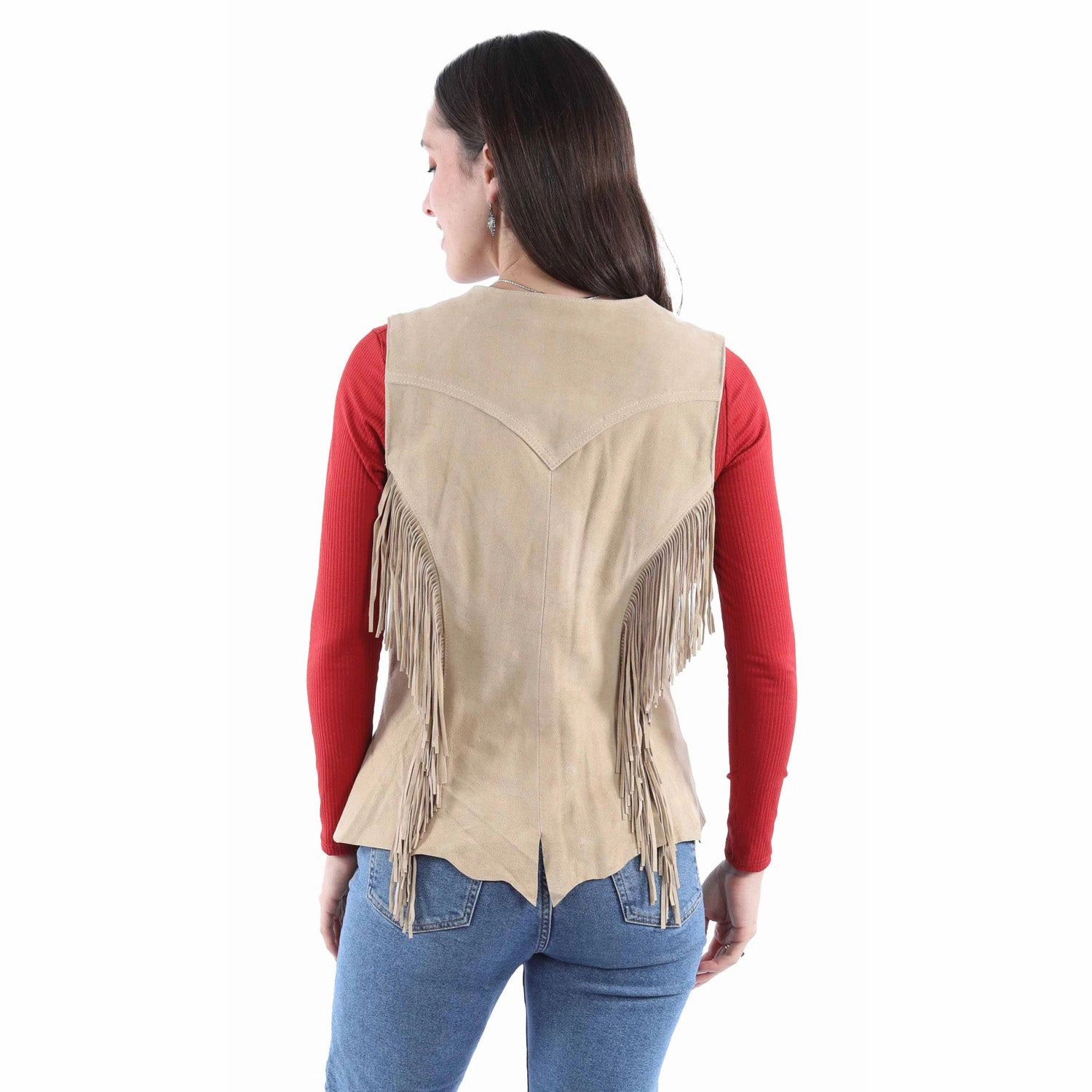 Scully Womens Snap Front Fringe Old Rust Leather Leather Vest Everyday Look