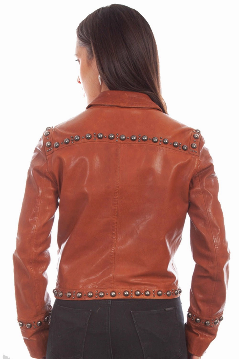 Non Bulky Insulation Single Buttons Scully Womens Snap Front Studded Brown Leather Leather Jacket