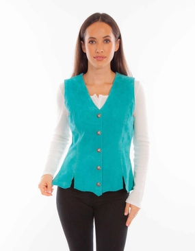 All Weather Performance Scully Womens Snap Front Turquoise Leather Leather Vest
