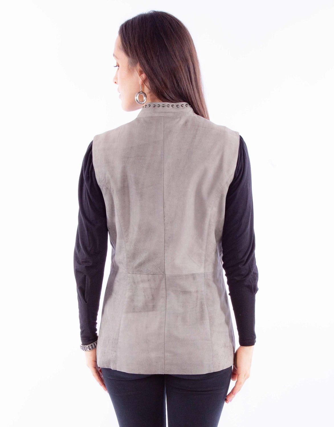 Scully Womens Studded Button Up Grey Leather Leather Vest Sleek Casual