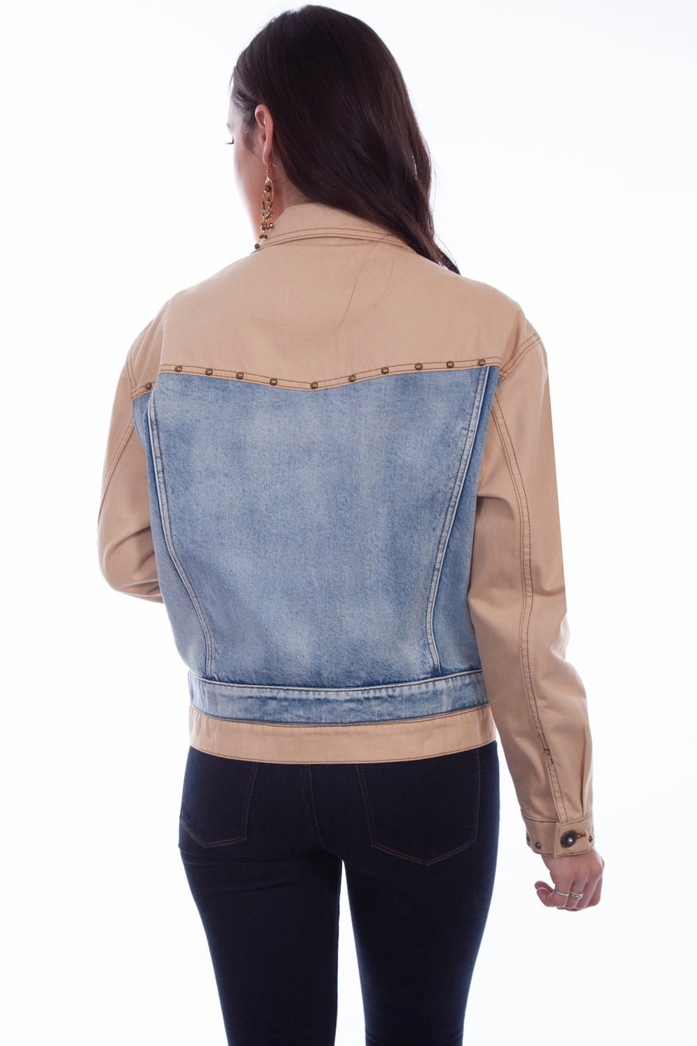 Cozy Design Fashion Forward Scully Womens Tan/Blue 100% Cotton Two-Tone Denim Jacket