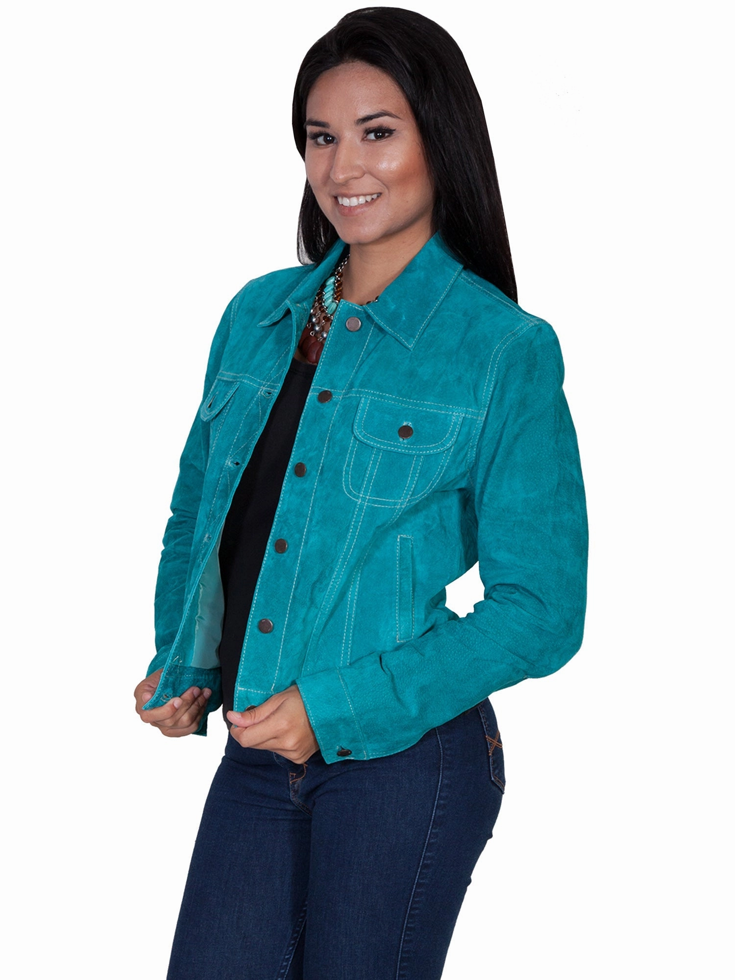 Scully Womens Turquoise Boar Suede Jacket Reinforced Seam Durability