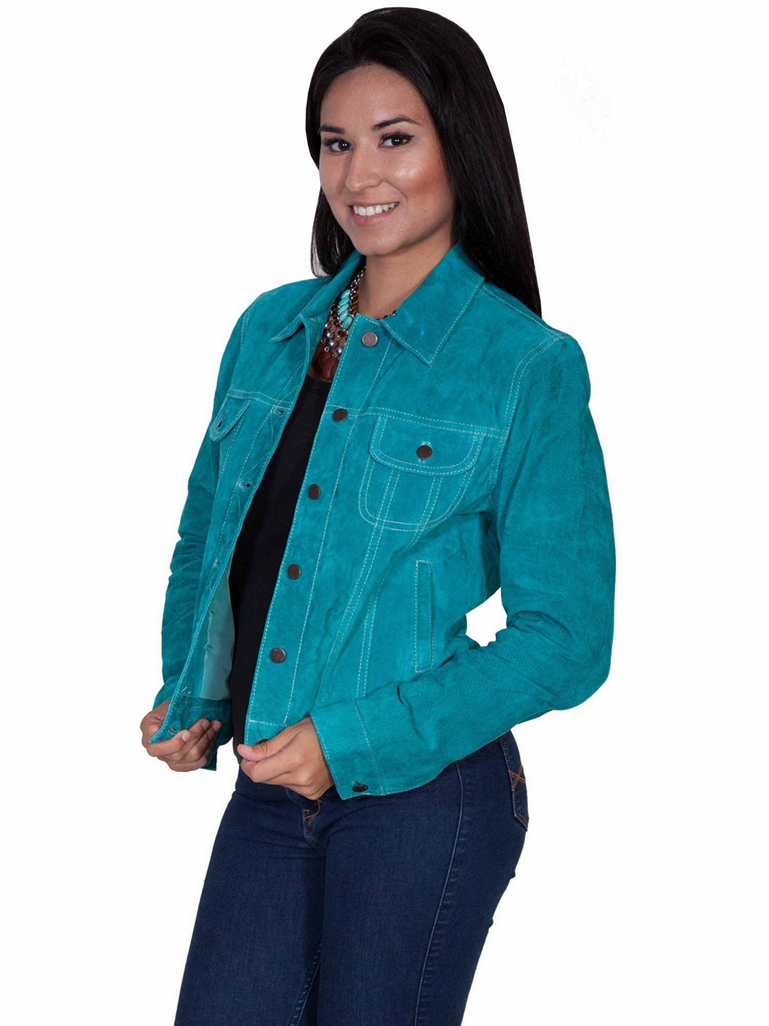 Cozy Layering SeamlessBonding Scully Womens Turquoise Boar Suede Jacket