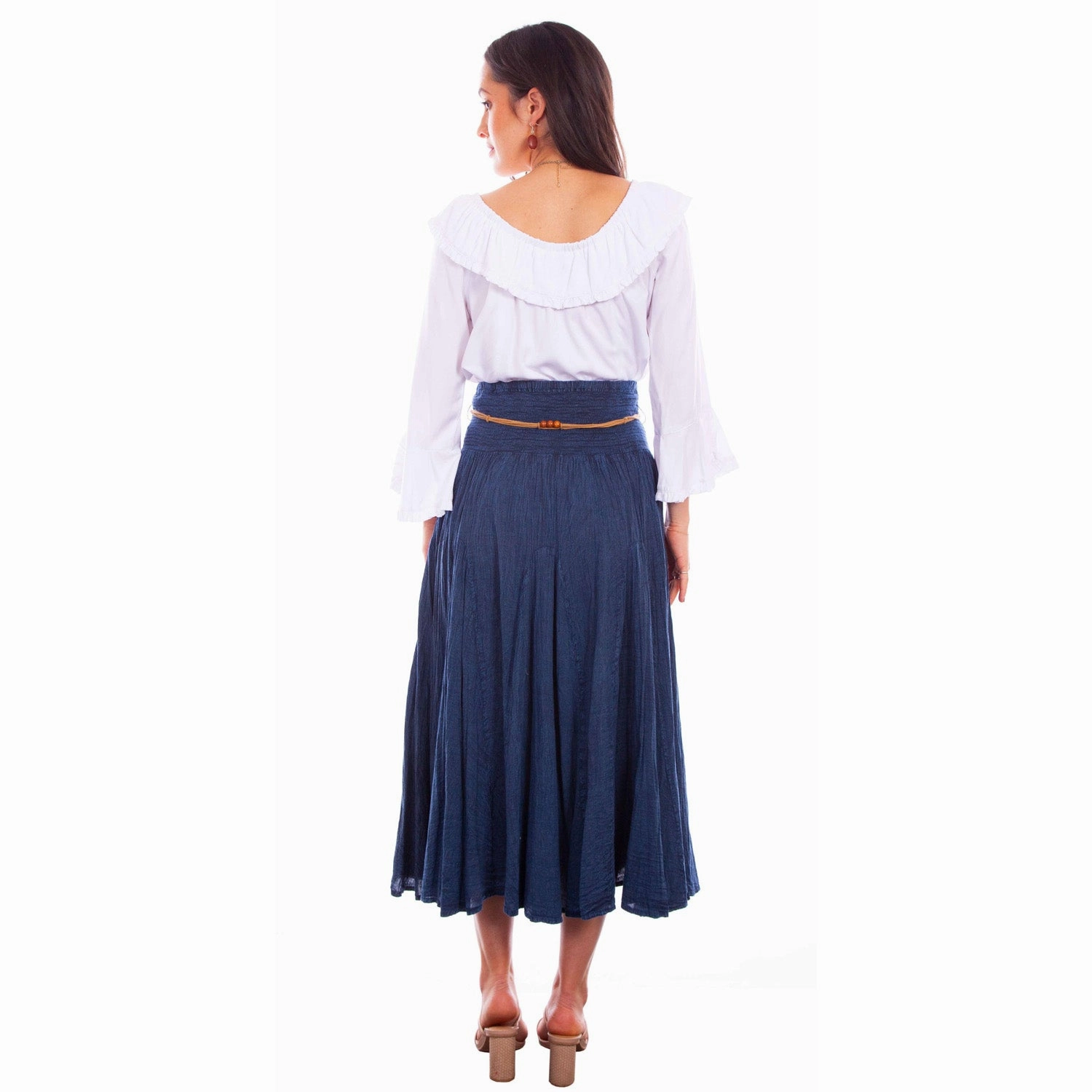Scully Womens Vertical Panel Full Length Dark Blue 100% Cotton Skirt Urban Fashion light feel