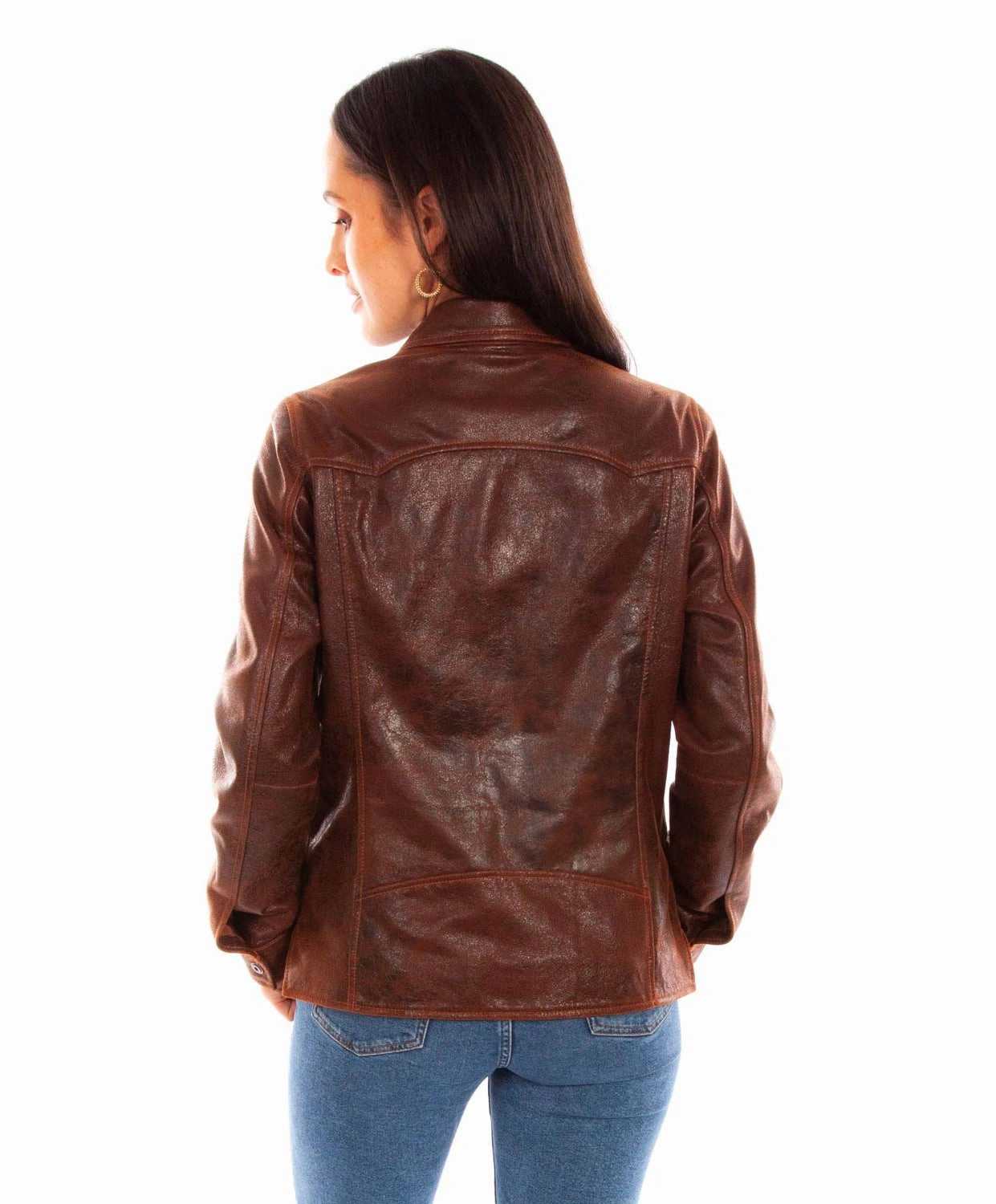 ReinforcedElbows Scully Womens Western Snap Front Brown Leather Leather Jacket