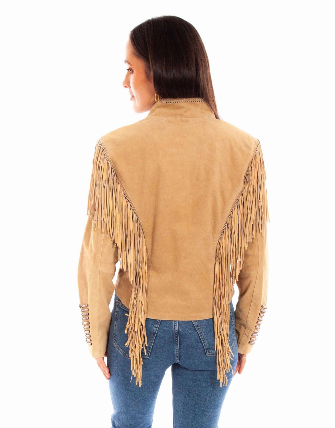 Chill Look Crisp Detail Scully Womens Whip Stitch Fringe Old Rust Leather Leather Jacket