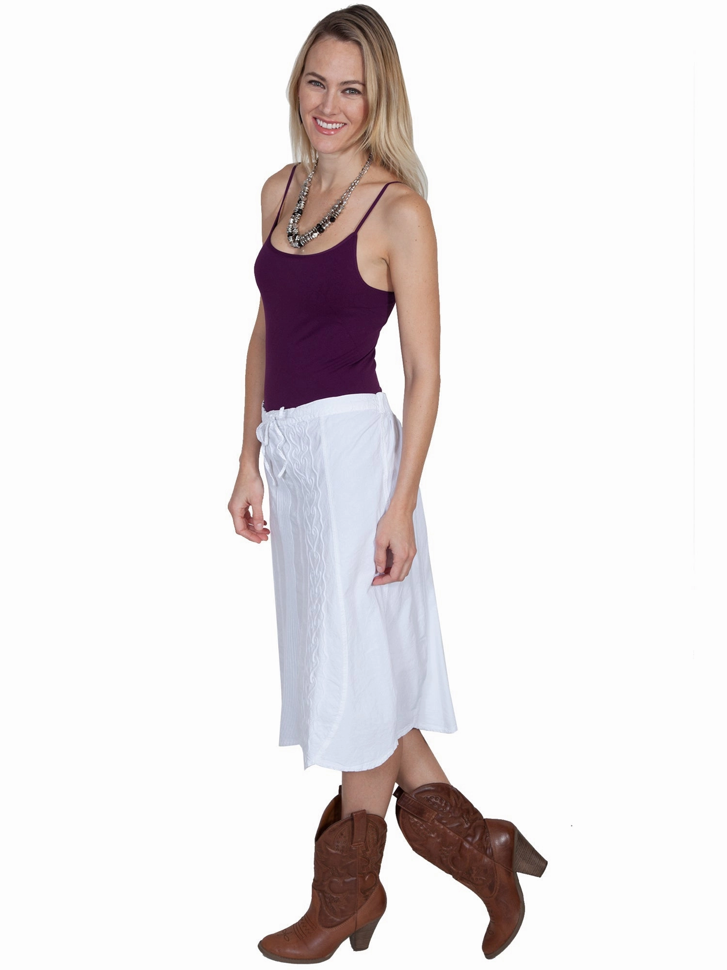 Scully Womens White 100% Cotton Tie Front Skirt Minimalist Layering