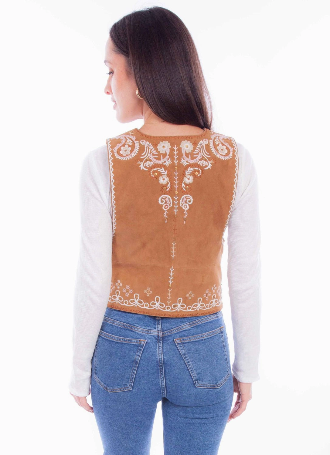 Seamless Shoulder Construction Weather resistant Scully Womens White Embroidery Vin Rust Leather Leather Vest