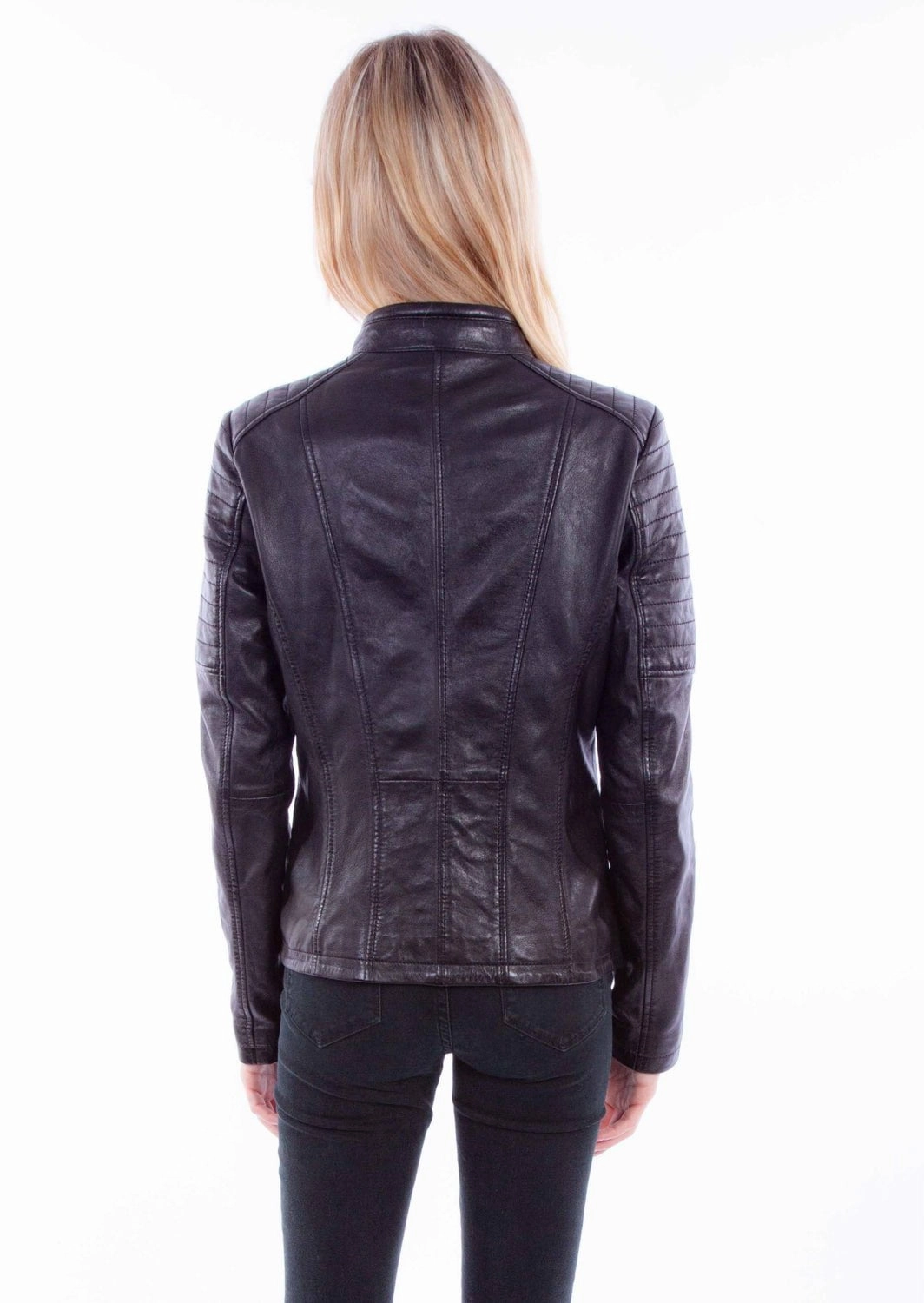 Scully Womens Zip Cafe Racer Black Lamb Leather Leather Jacket Fit For Daily