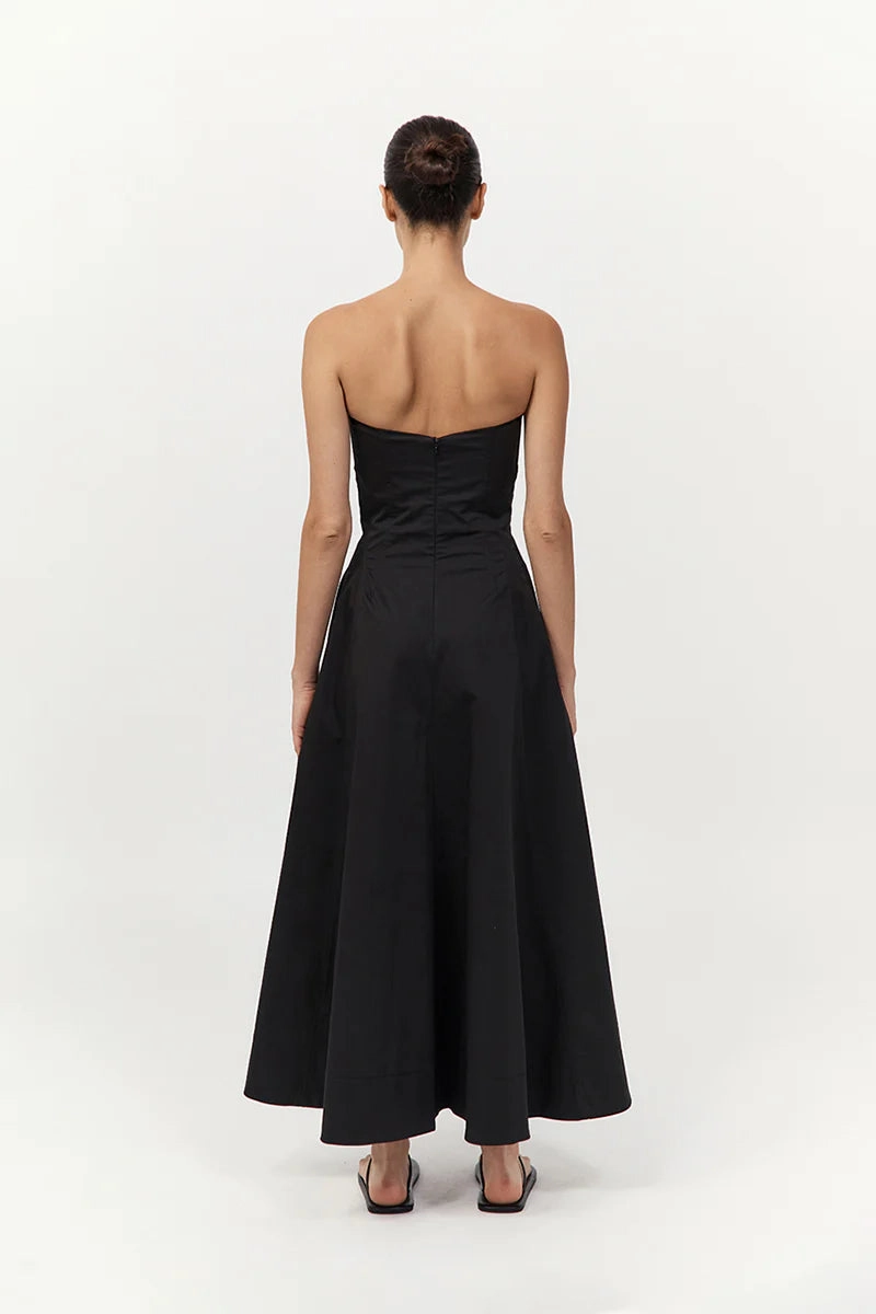 All Season Style Sleek Motion Sculpted Cotton Strapless Dress in Black