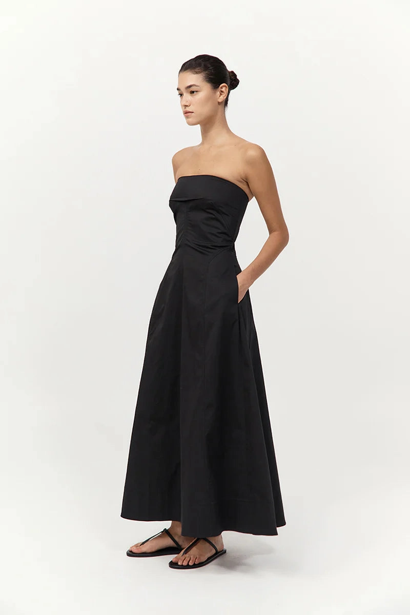 All-season garment Sculpted Cotton Strapless Dress in Black
