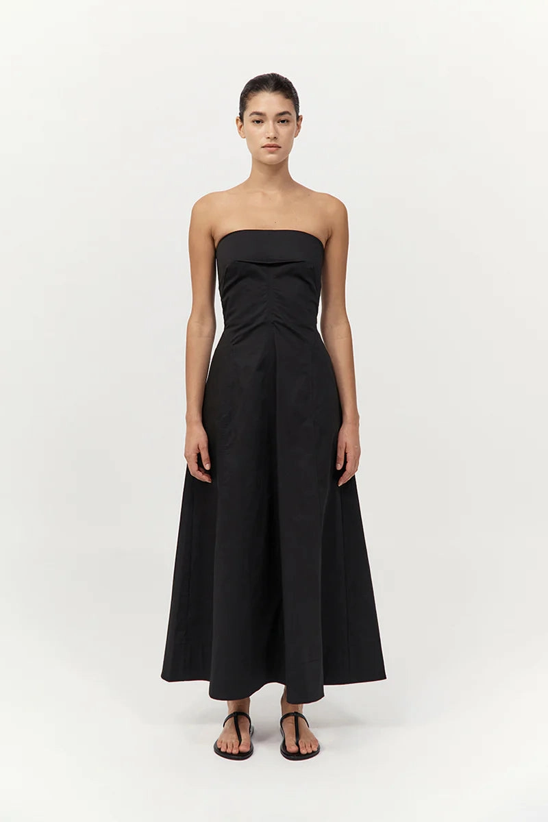 Sculpted Cotton Strapless Dress in Black spring fresh