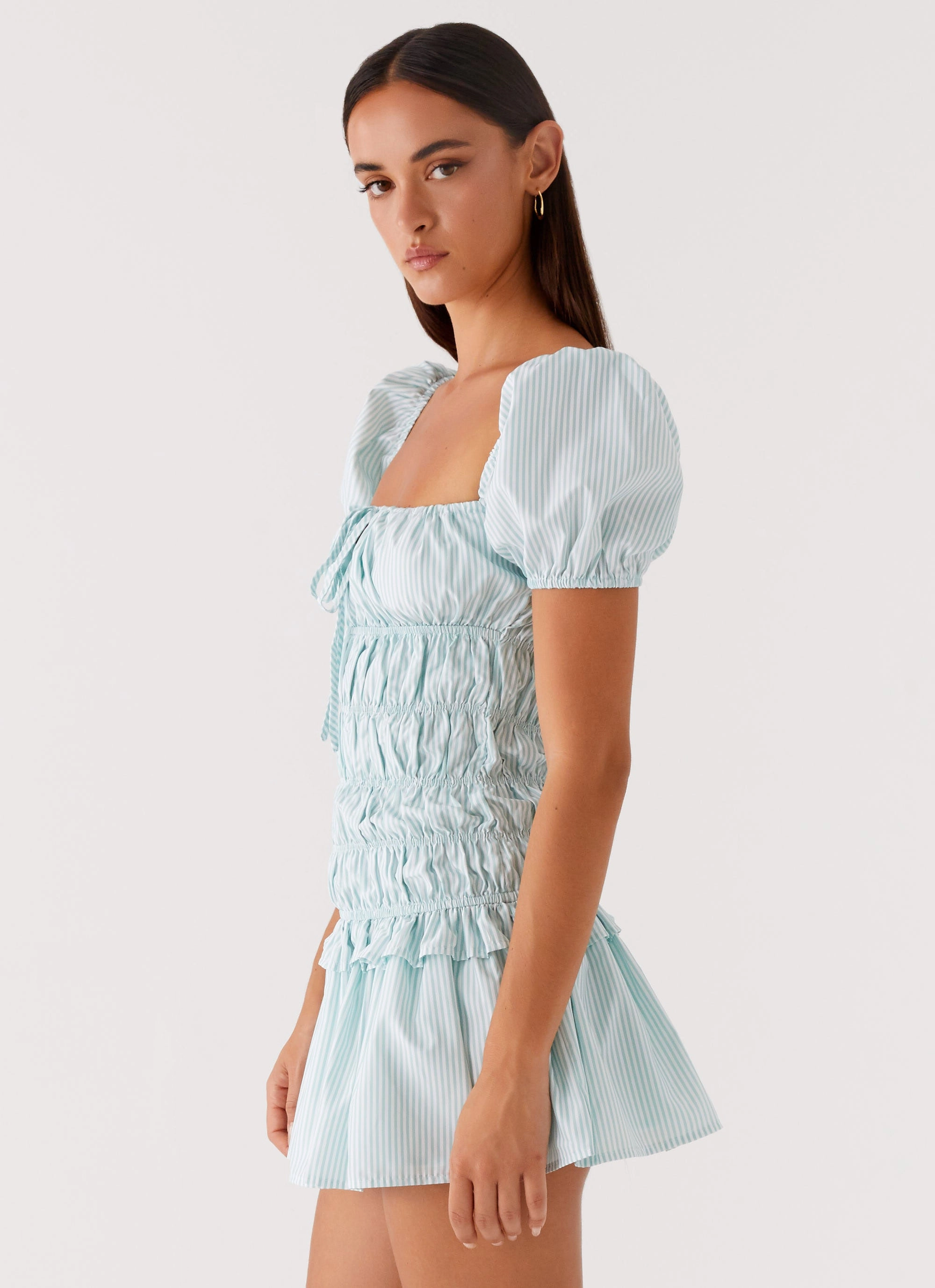 Easy and Effortless Texture Play Yolene Mini Dress - Green Gingham