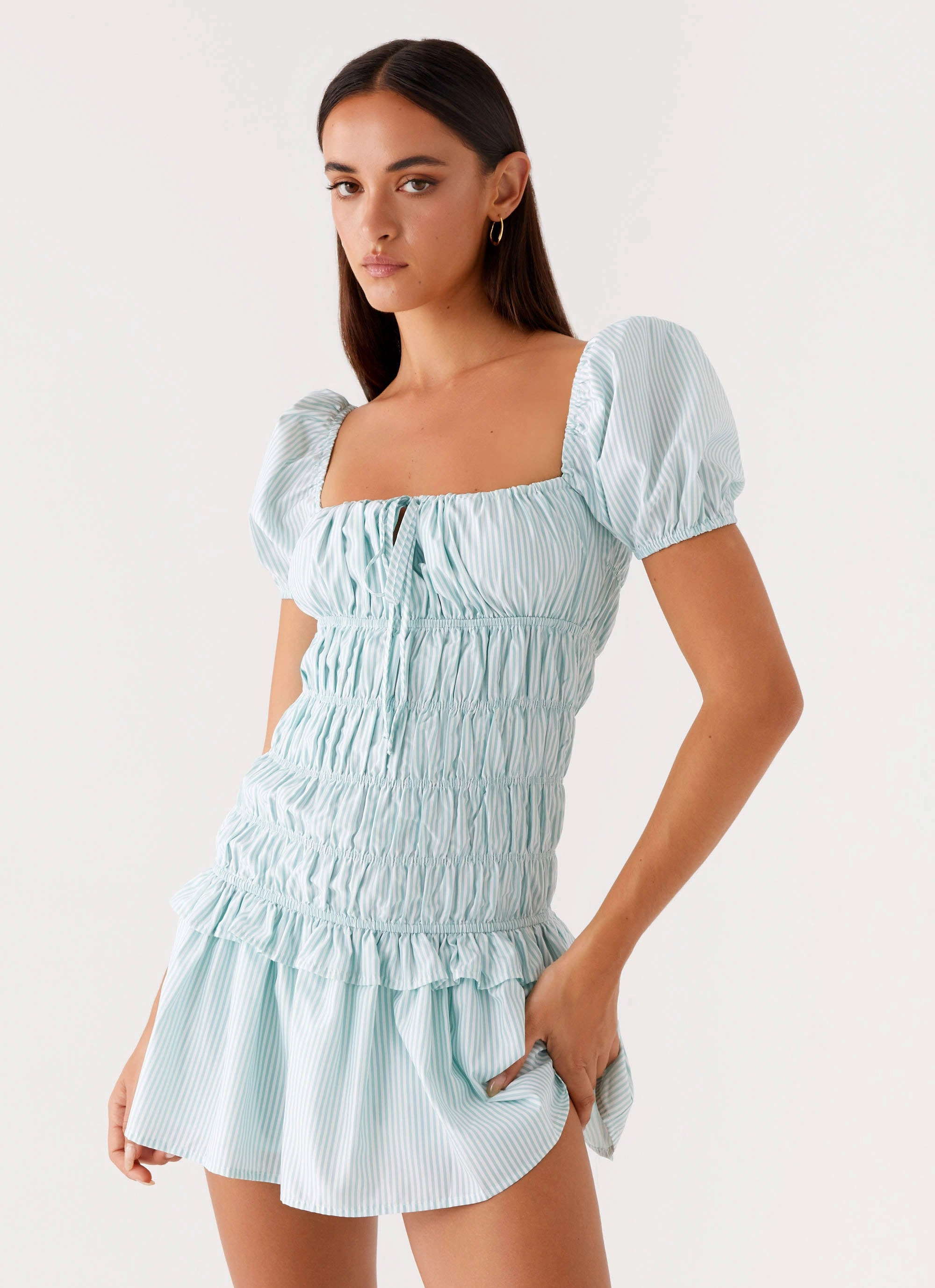 Yolene Mini Dress - Green Gingham Loose Flow