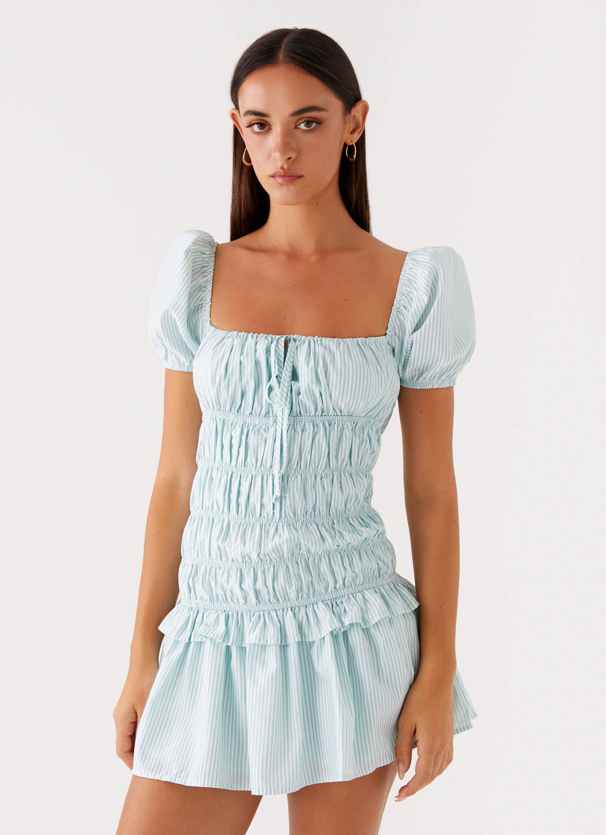 Yolene Mini Dress - Green Gingham Fast Chic Office Glam