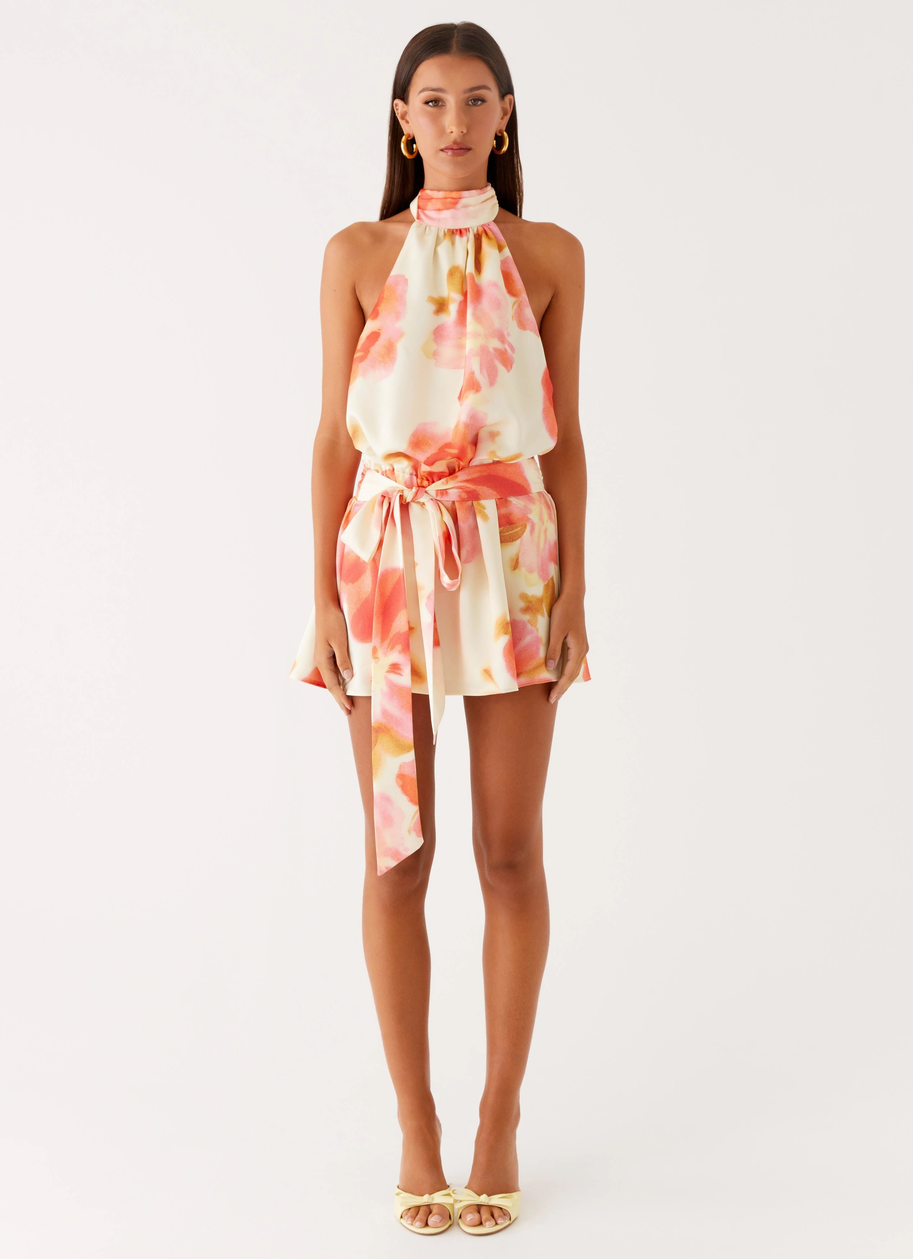 Side-Pocket Limited-Edition Diablo Backless Mini Dress - Mimosa Blossom