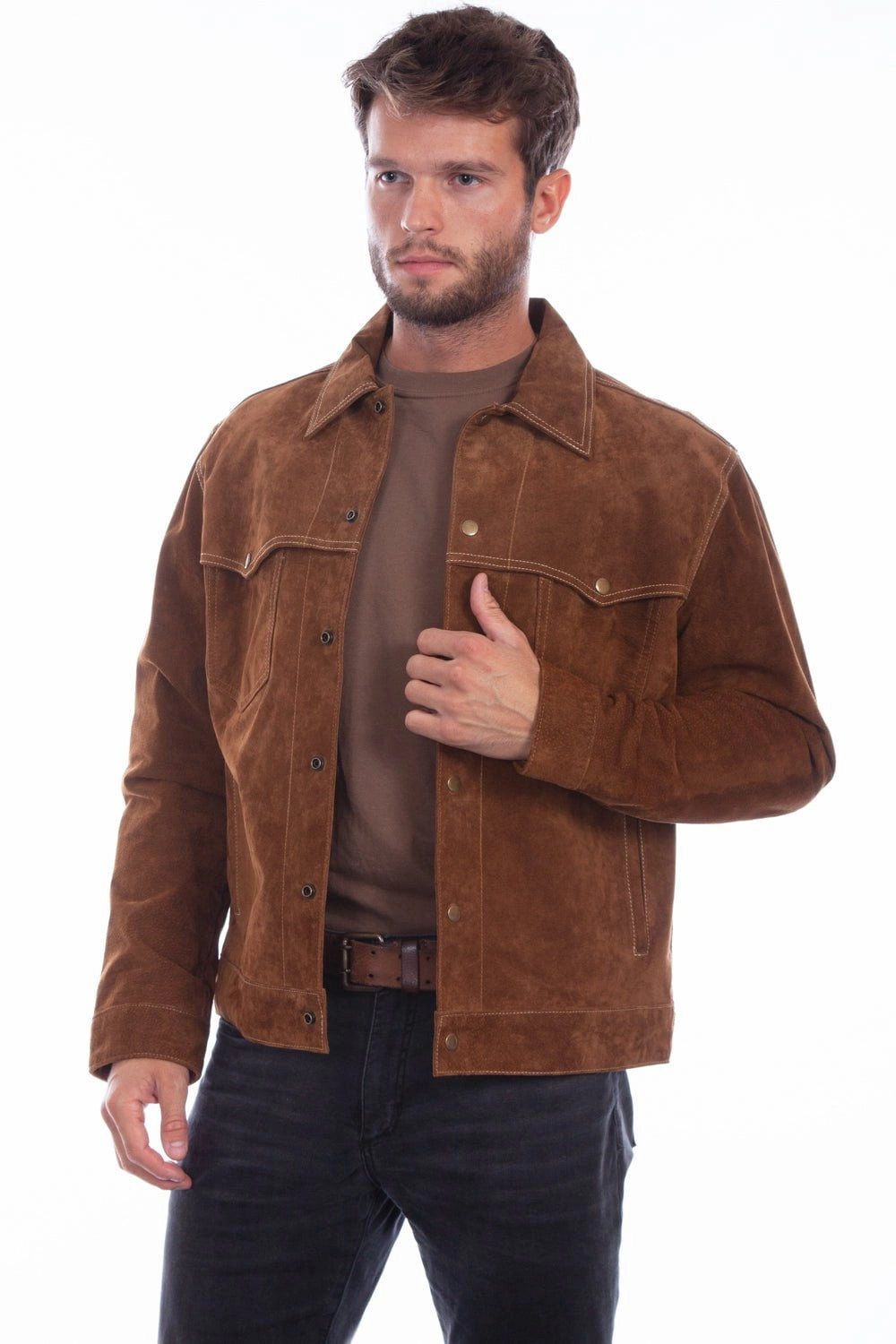 Snow Day Scully Mens Modified Jean Cafe Brown Leather Leather Jacket