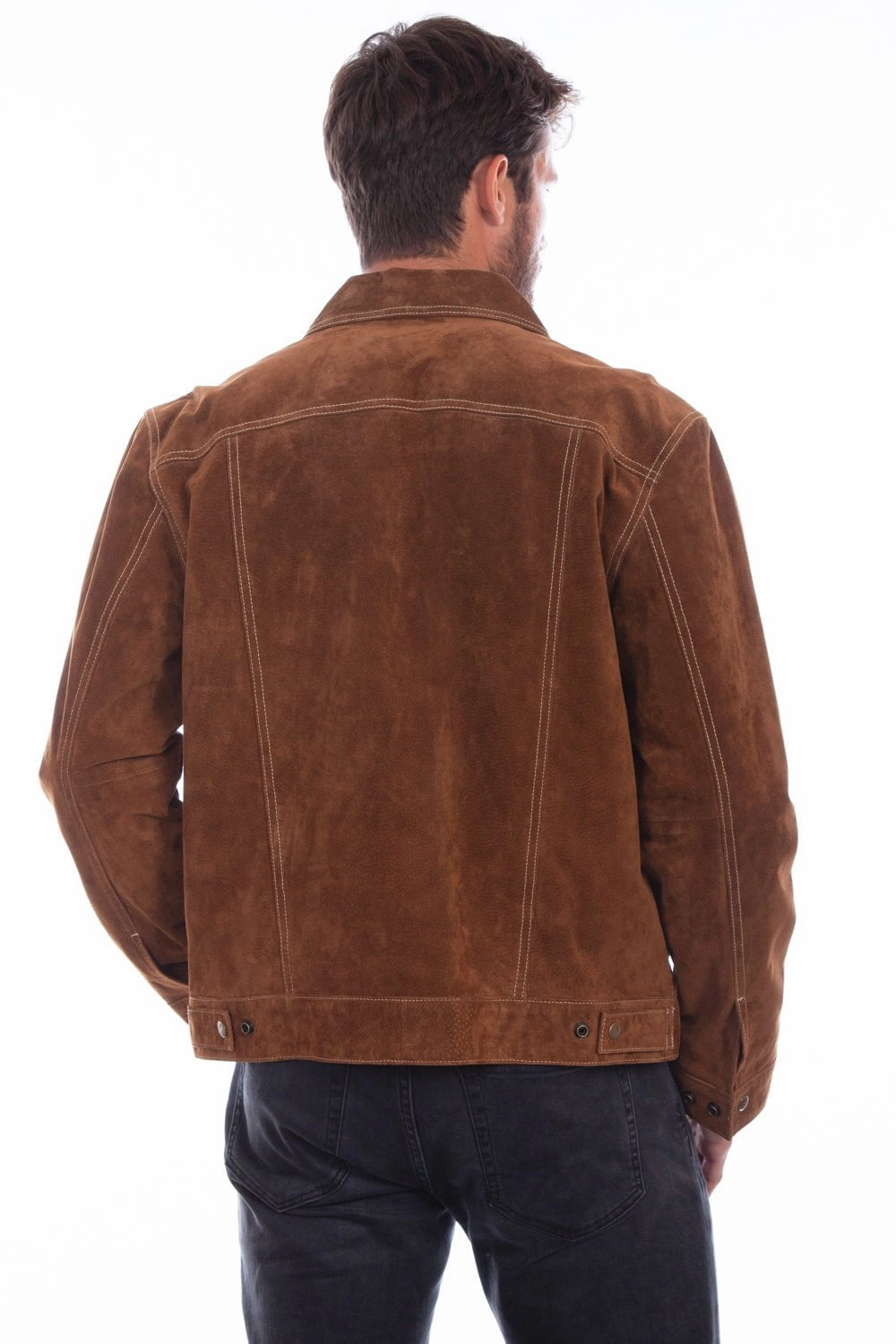 Scully Mens Modified Jean Cafe Brown Leather Leather Jacket Fleece Lined Interior Foldable Shoulder Straps