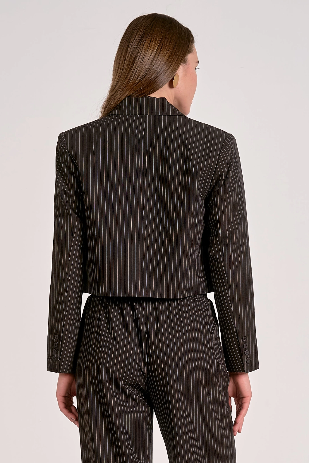 TumbleDryFriendlyMaterial Chic Sweater Cropped Pinstripe Blazer