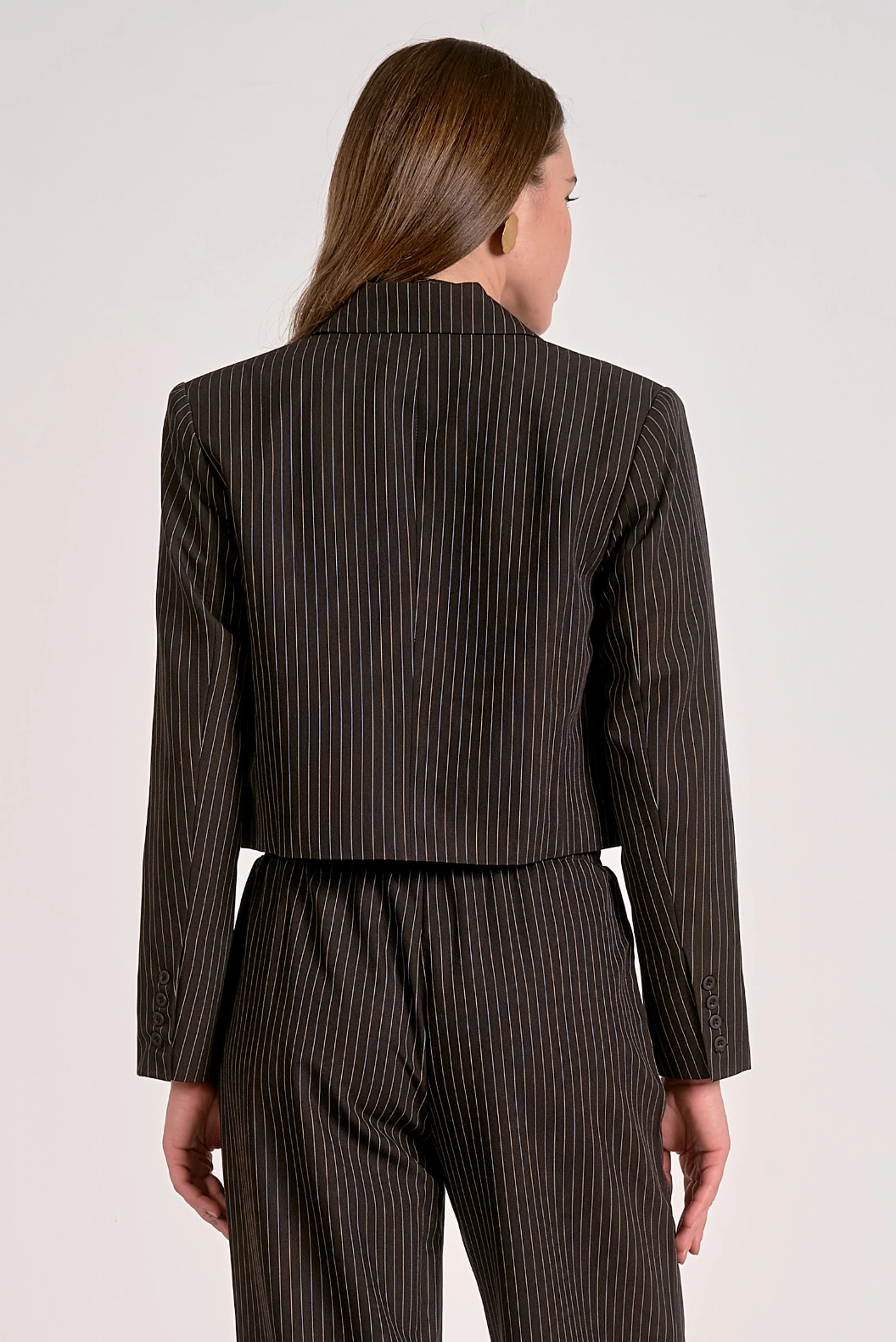 Cropped Pinstripe Blazer Wrinkle Resistant Texture