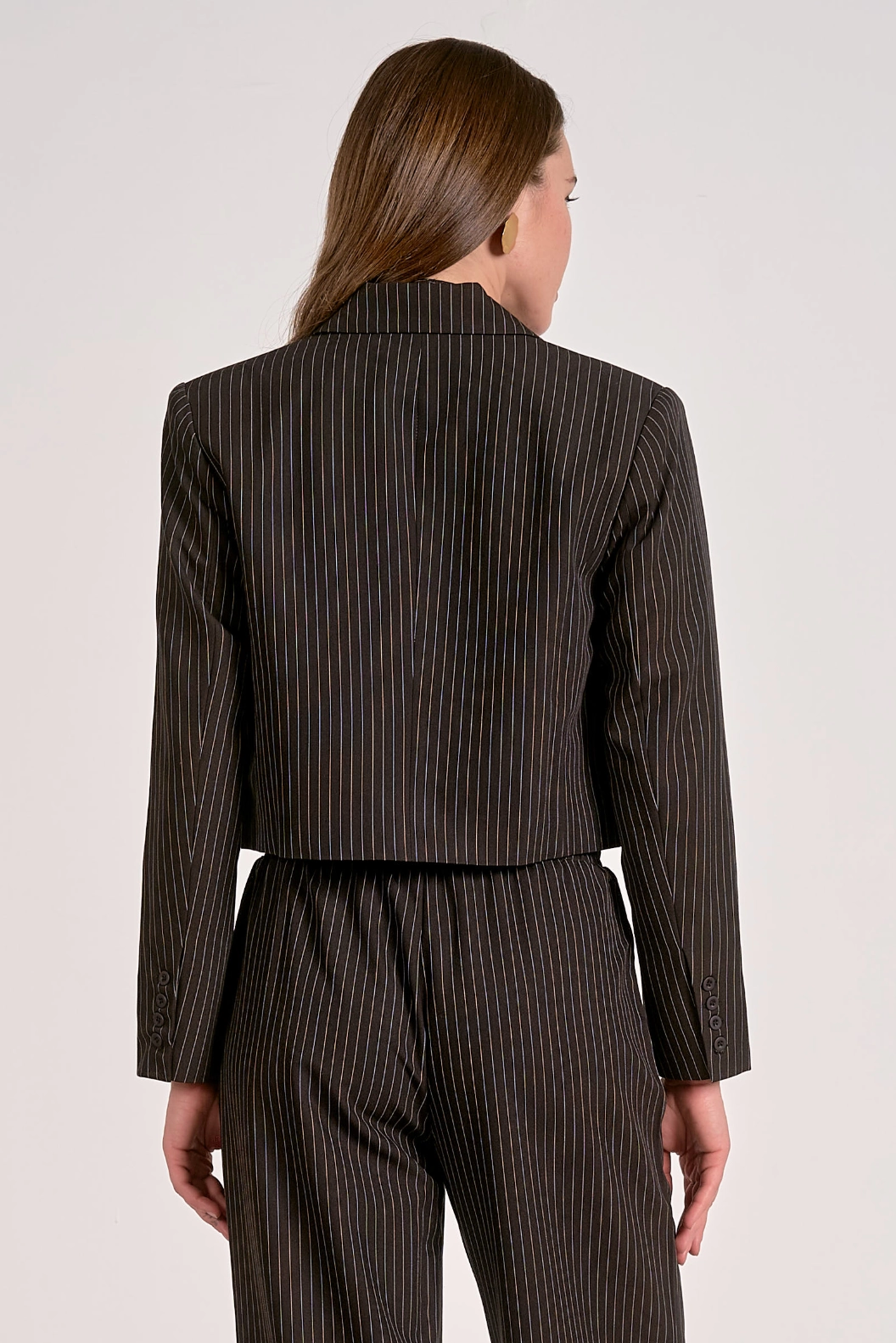Stretchable Material Simple Cut Cropped Pinstripe Blazer