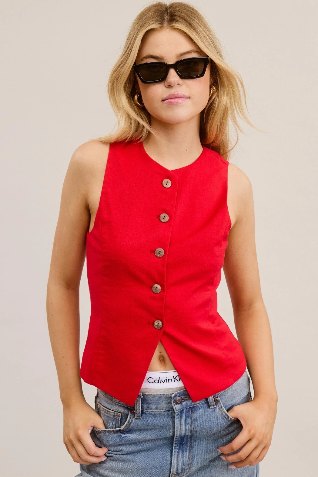True Charm Vest - Red HighDensity Weave ElasticEdgeBinding