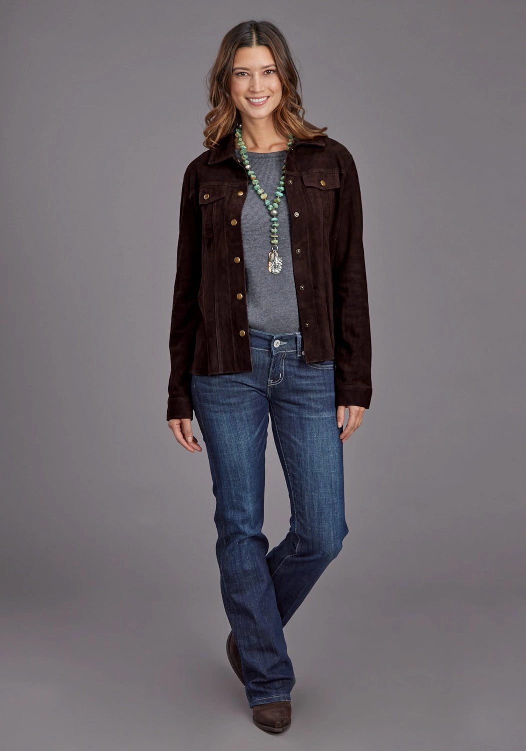 Stetson Womens Suede Shirt Brown Lamb Leather Leather Jacket Button Fastenings Layered Cuff System