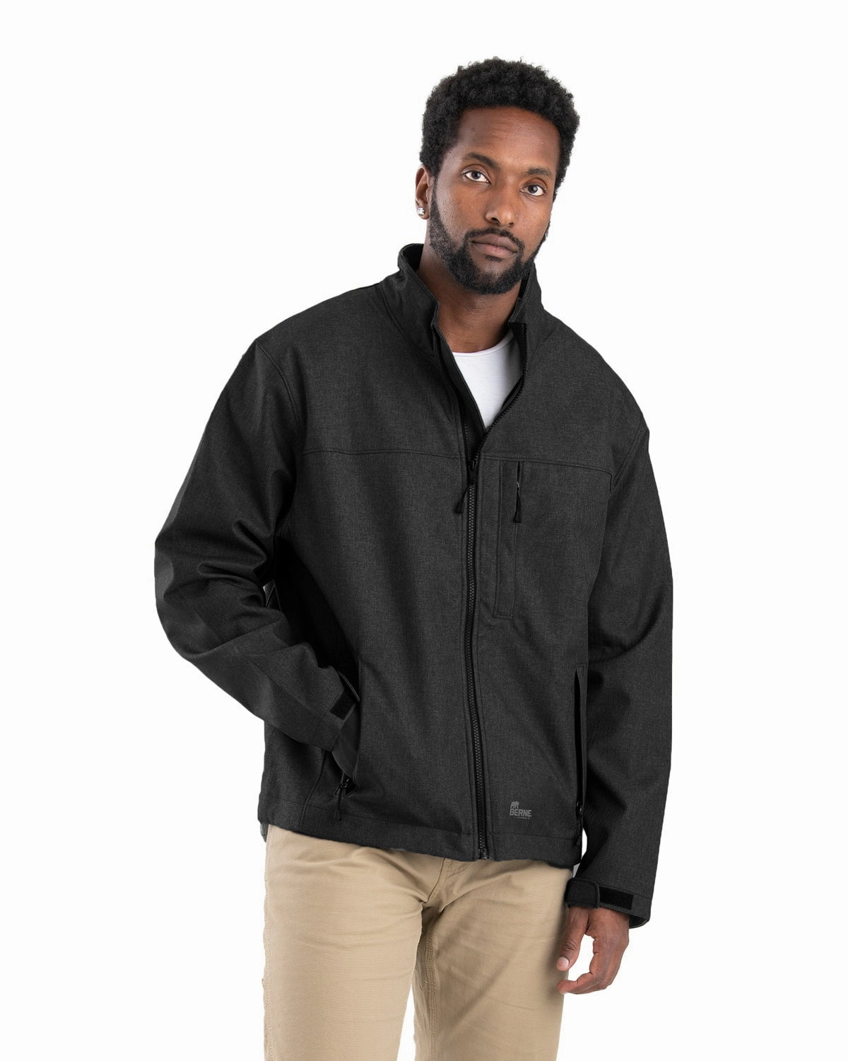 Functional Pockets Style DurableStitching Berne Mens Highland Black Polyester Softshell Jacket