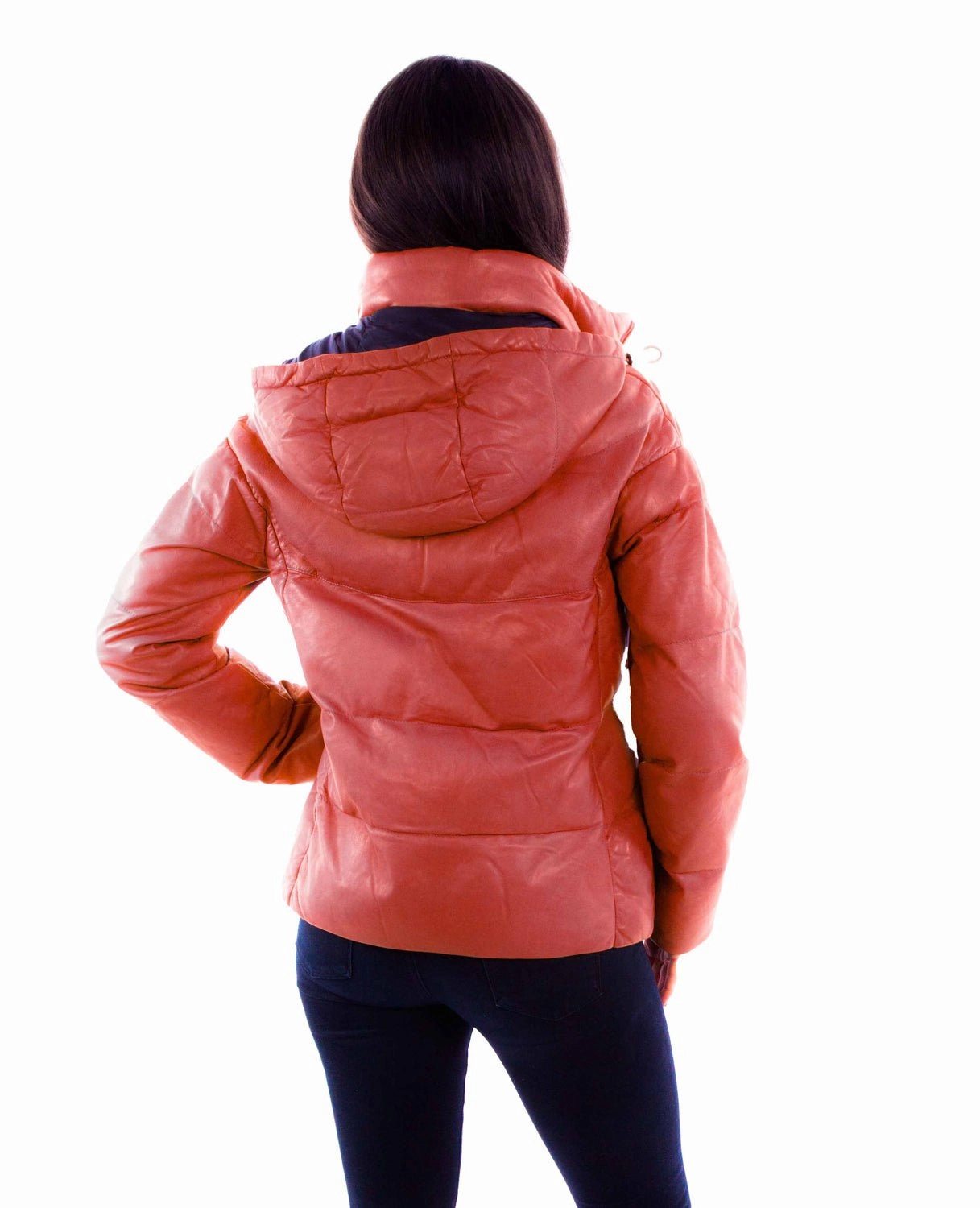 Single Breasted Stylish Daily Fit Scully Womens Puffy Zip Front Red Leather Leather Jacket
