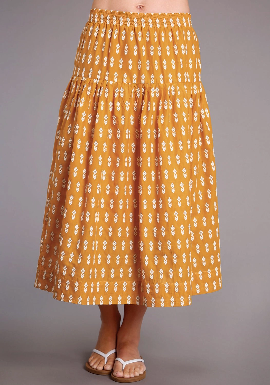 Diagonal Slit Stetson Womens Yellow 100% Cotton Aztec Schiffli Skirt