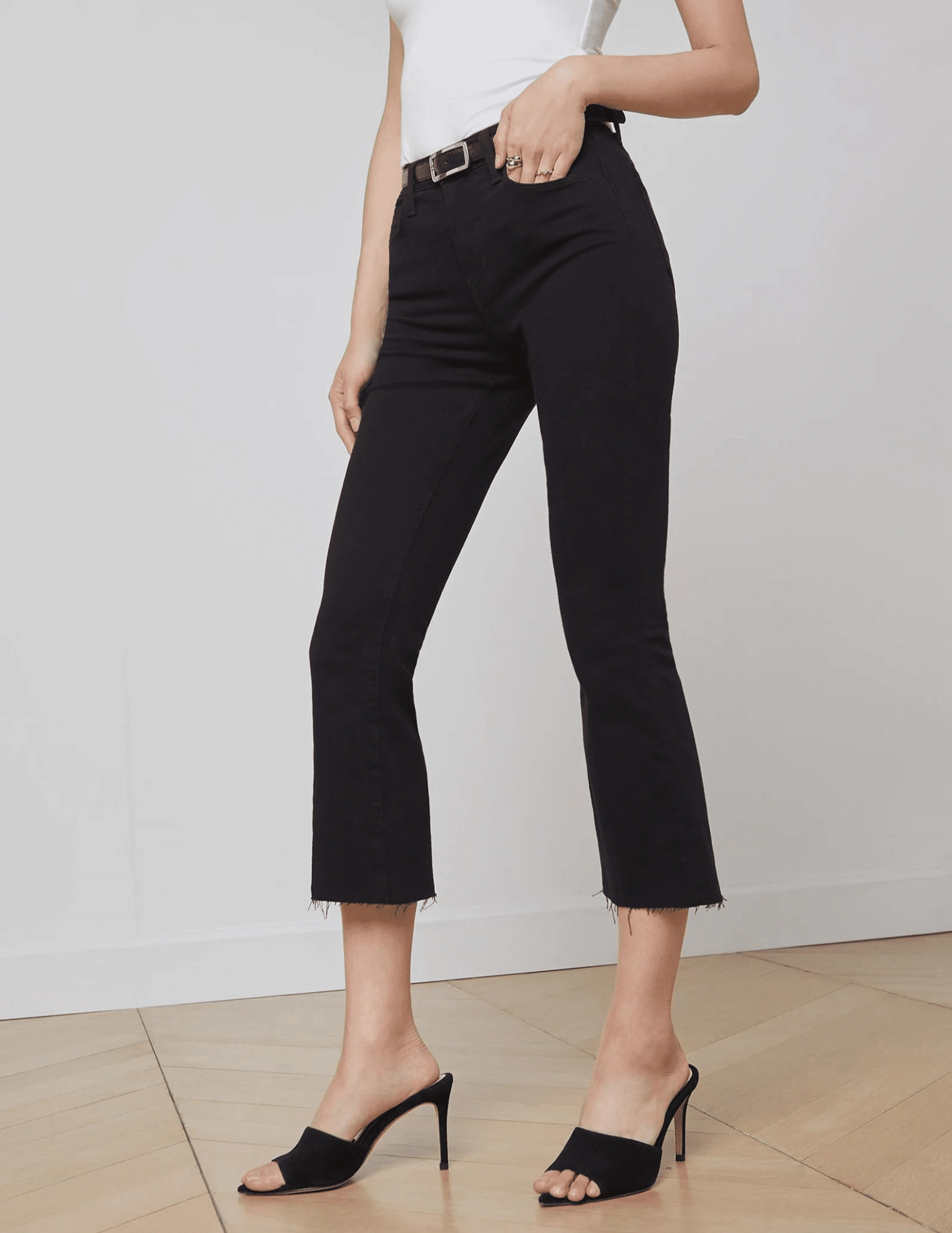 L'AGENCE Kendra High Rise Crop Flare Jeans In Black Functional Style Practical Wear