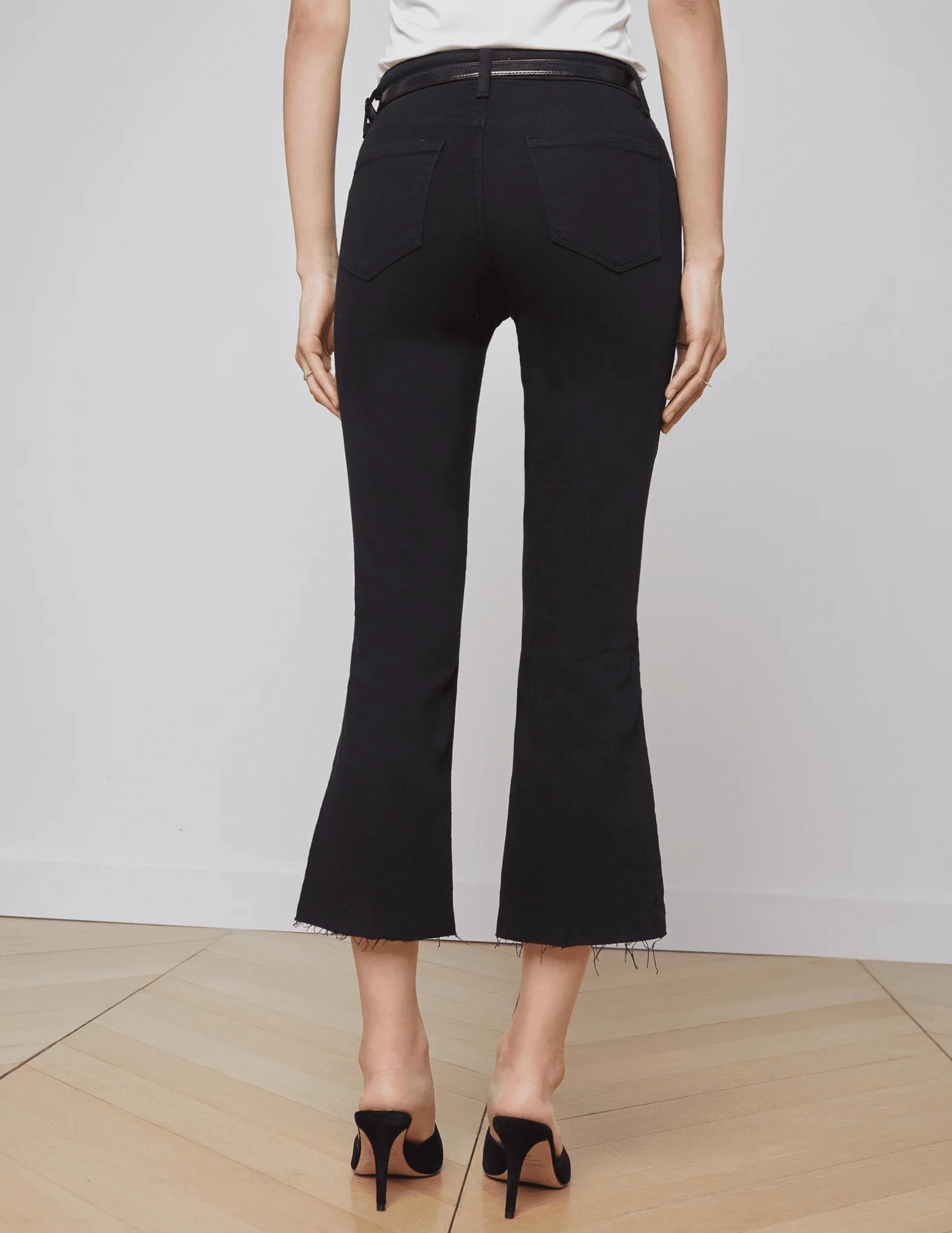 L'AGENCE Kendra High Rise Crop Flare Jeans In Black Timeless Design