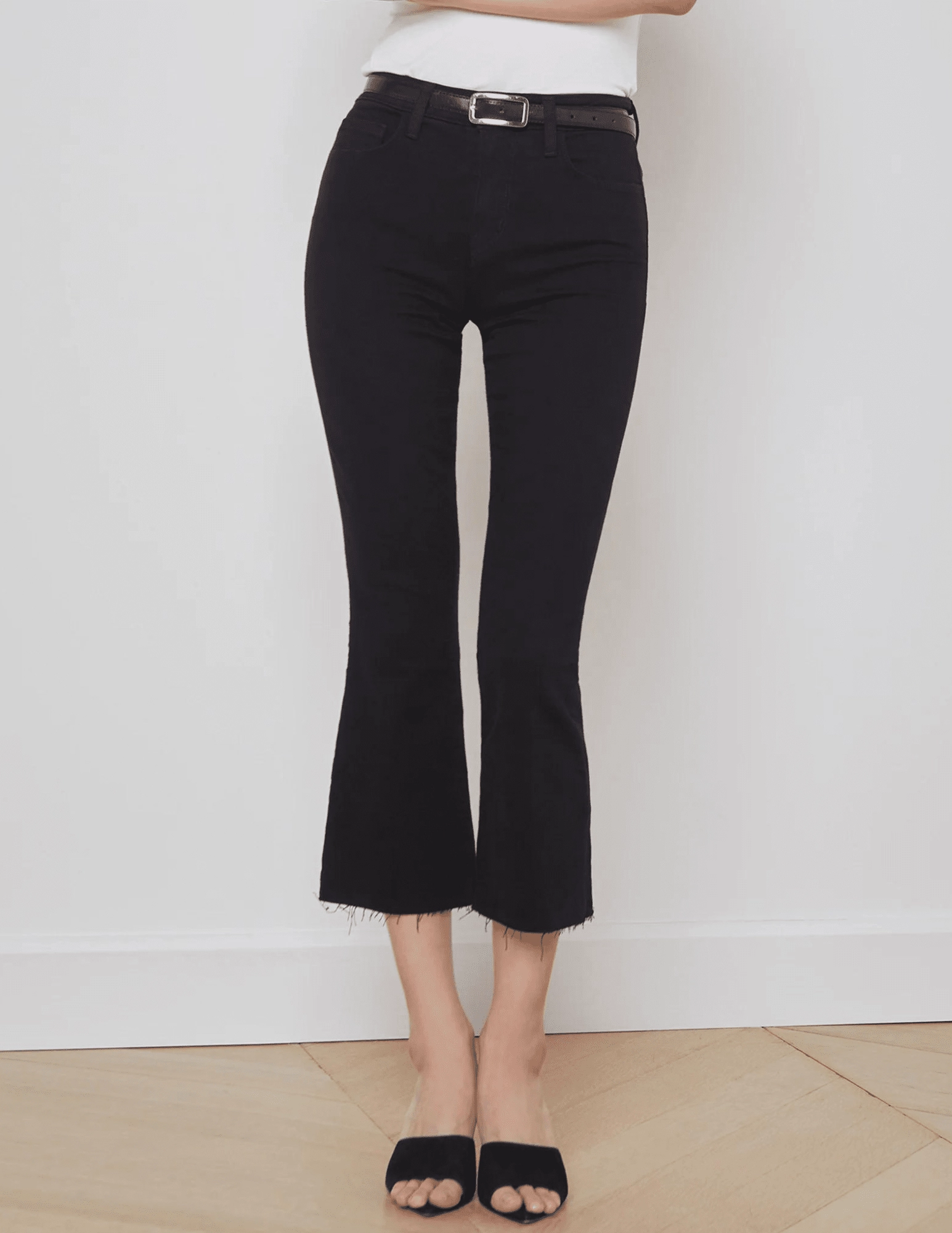 L'AGENCE Kendra High Rise Crop Flare Jeans In Black Comfortable Layering Structured fabric