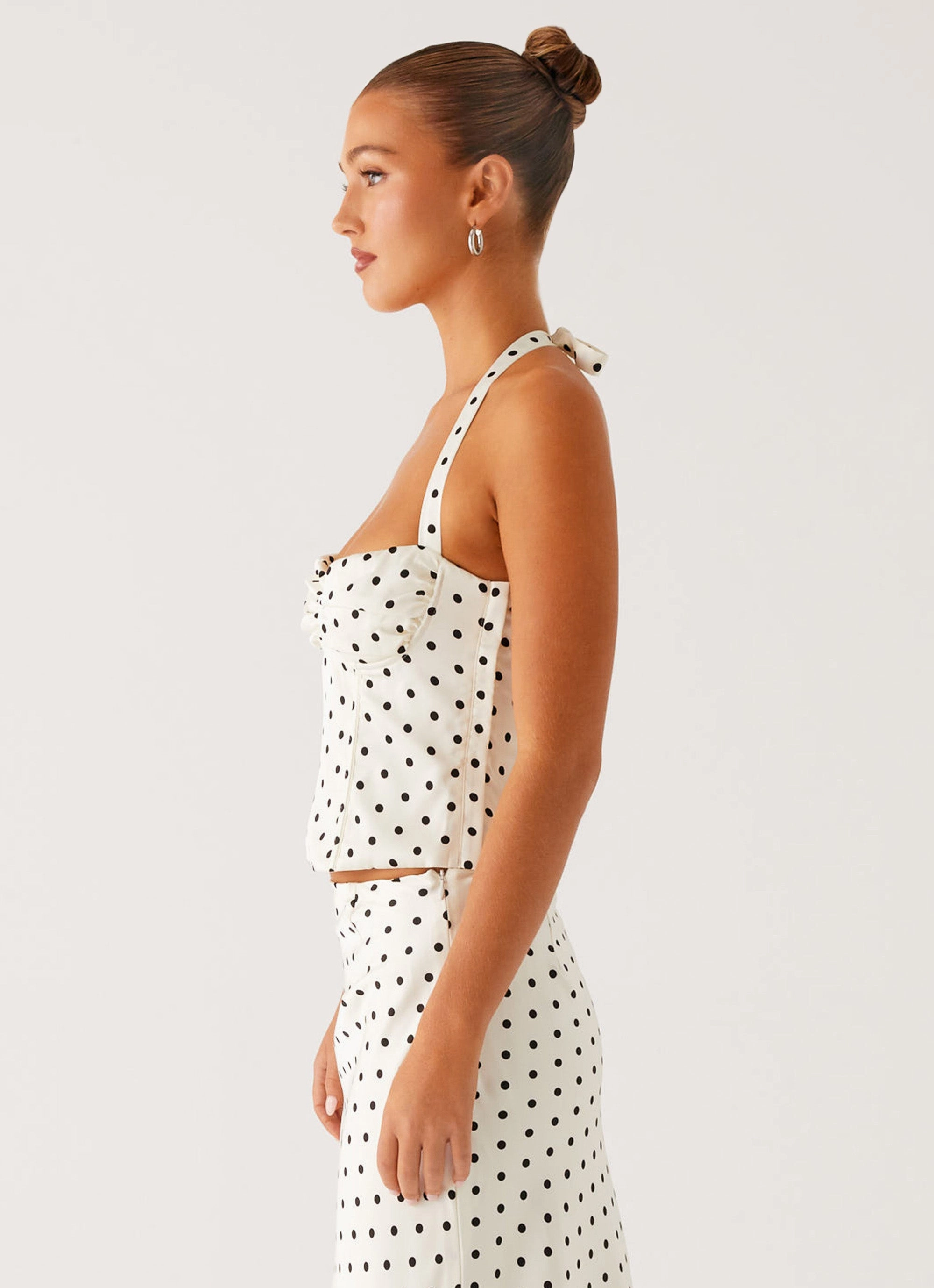 Breanne Top - White Polka Dot Non Restrictive Cut VentilatedMeshPaneling