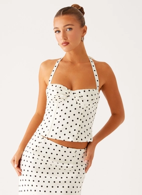 FrictionResistant Trim Breanne Top - White Polka Dot