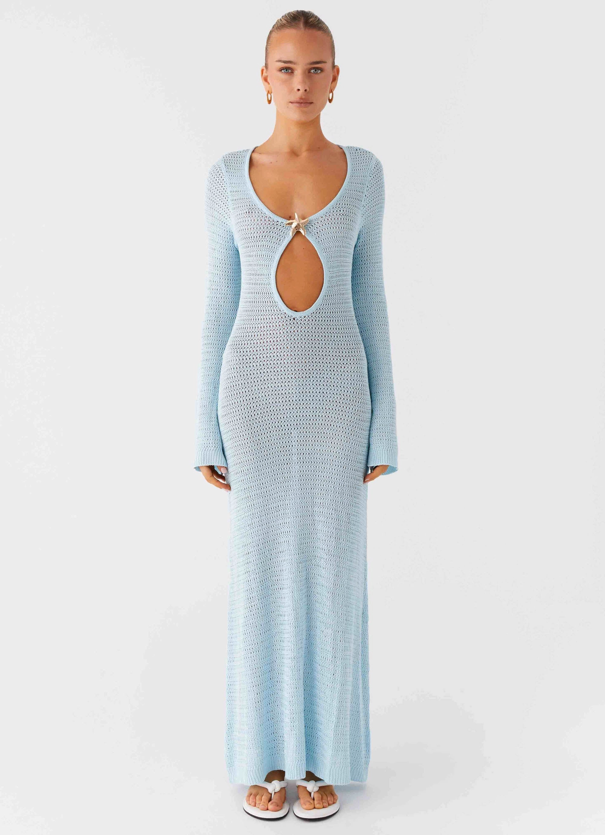 Seascape Chochet Maxi Dress - Blue Relaxed Style Wear Stretch-Recovery
