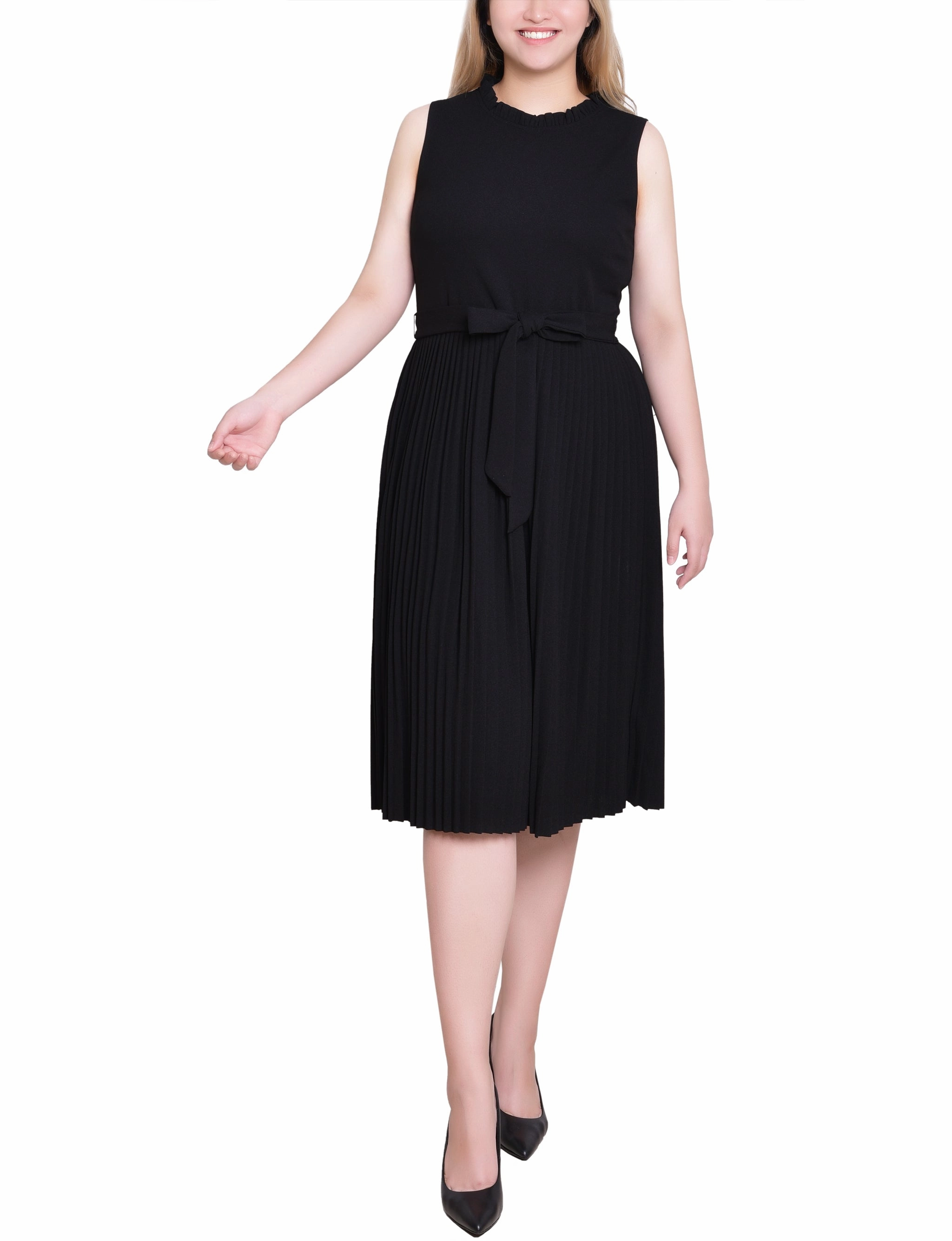 Sleeveless Crepe Dress With Pleated Skirt Artisan Print