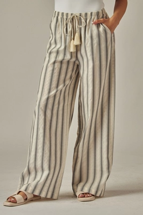 Everleigh Striped Relaxed Wide Leg Linen Pants All-Season Wear