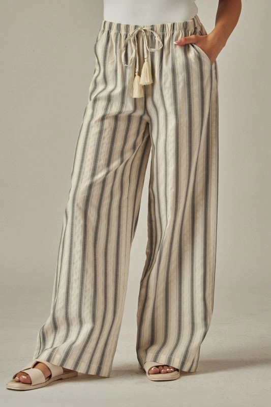 Everleigh Striped Relaxed Wide Leg Linen Pants All-Season Wear