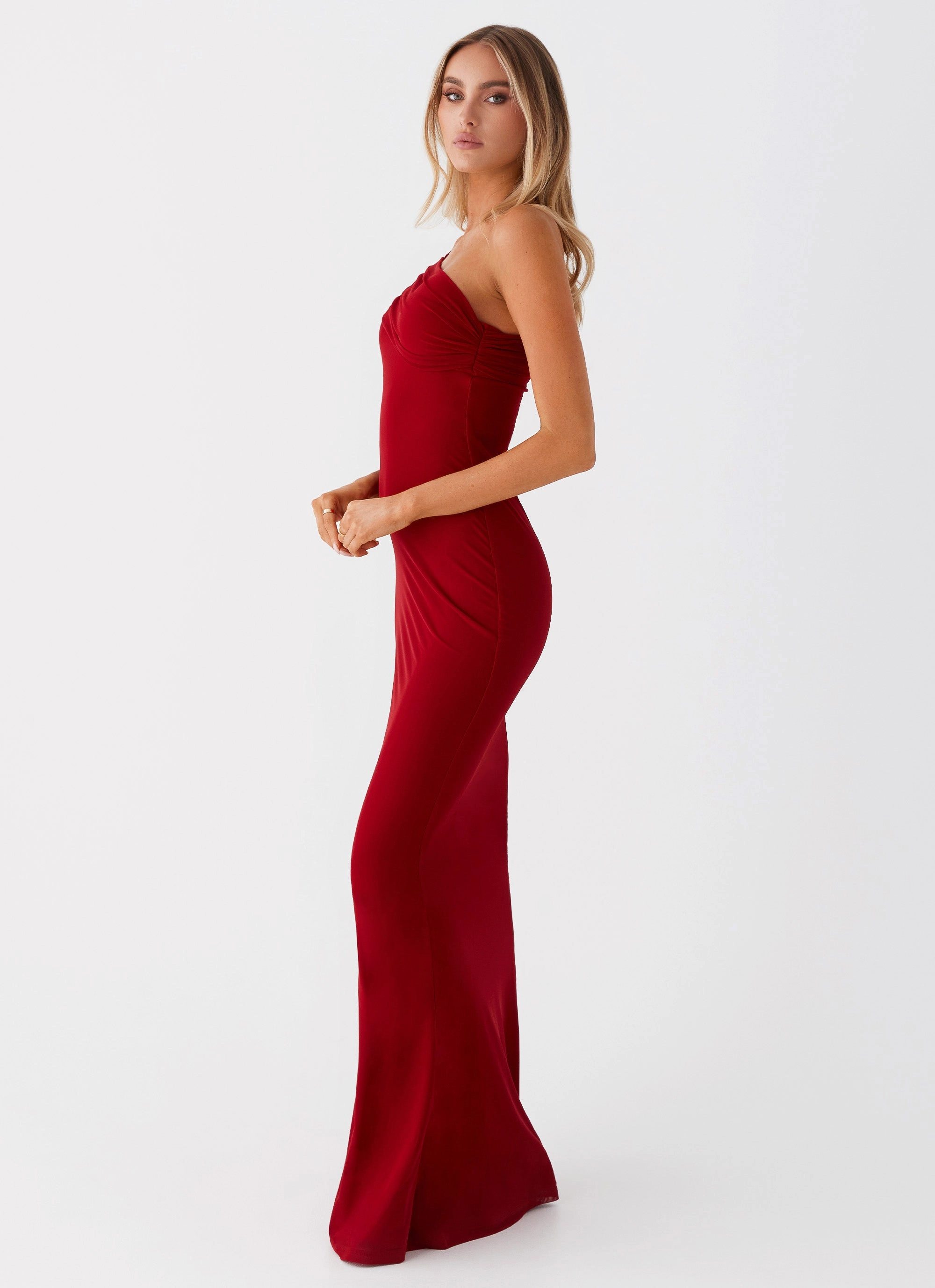 Reine Maxi Dress - Red Satin Finish